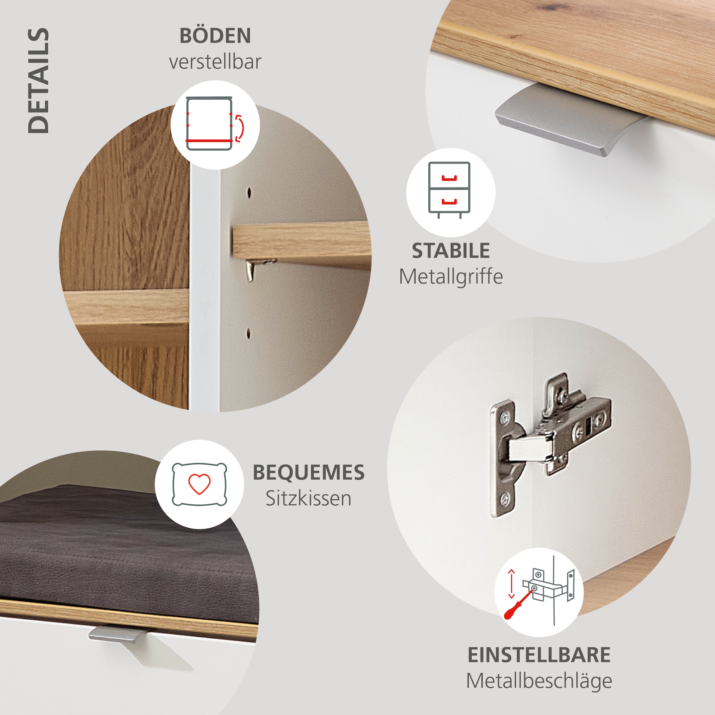 Innostyle Schuhschrank »Bari Schuhbank inkl. Sitzkissen, BxHxT 78x50x38 cm« 1 Stk. tlg. 1 türig, 4 Fächer, Softclose, ABS Kantenschutz