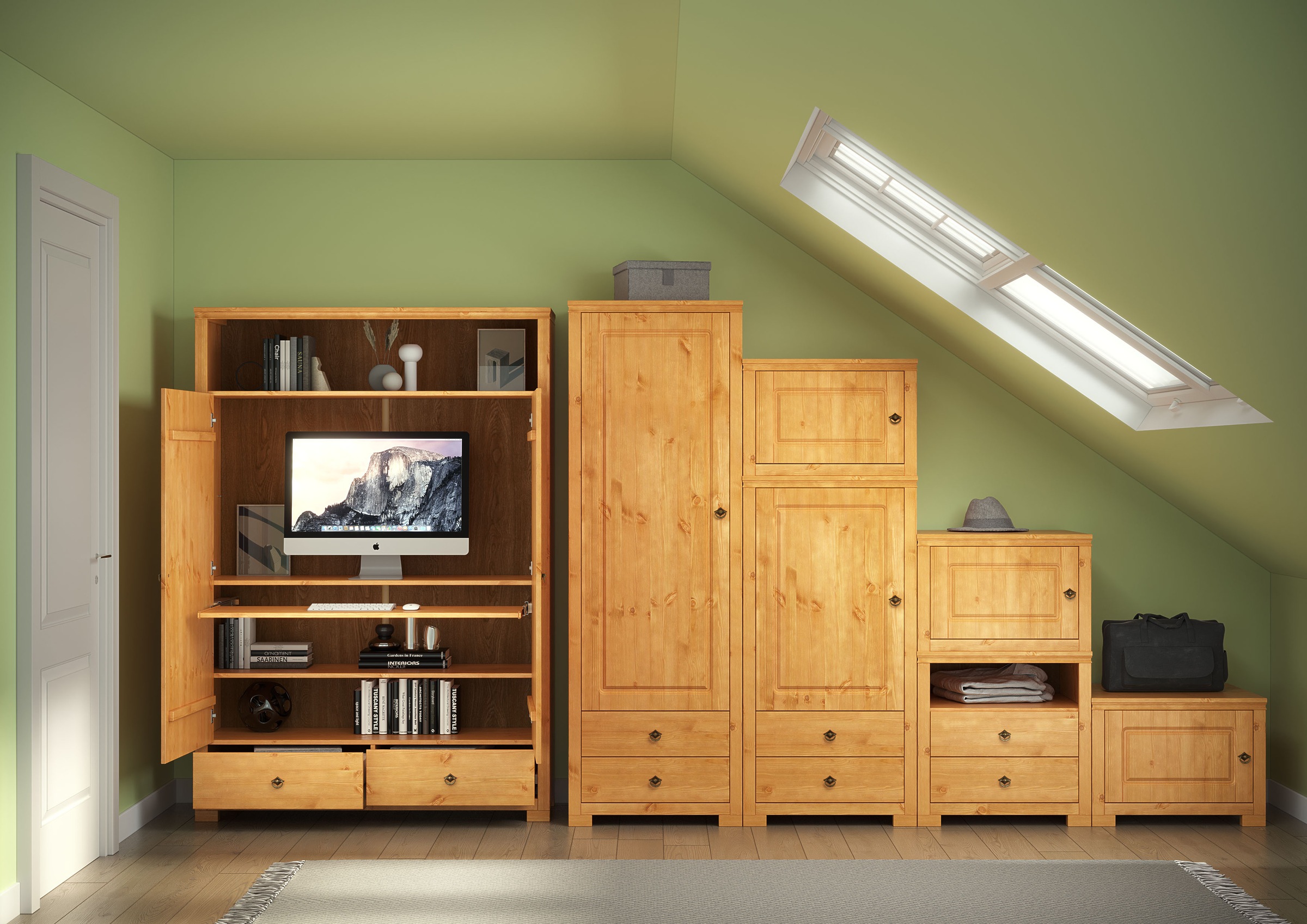 GOODproduct Armoire à linge »Gotland! Home Office Schrank, Mehrzweckschrank, Büroschrank« H/B/T ca. 180/125/40cm,  mit Ausziehregal, Schublade, stabil + langlebig, Massivholz made in EU