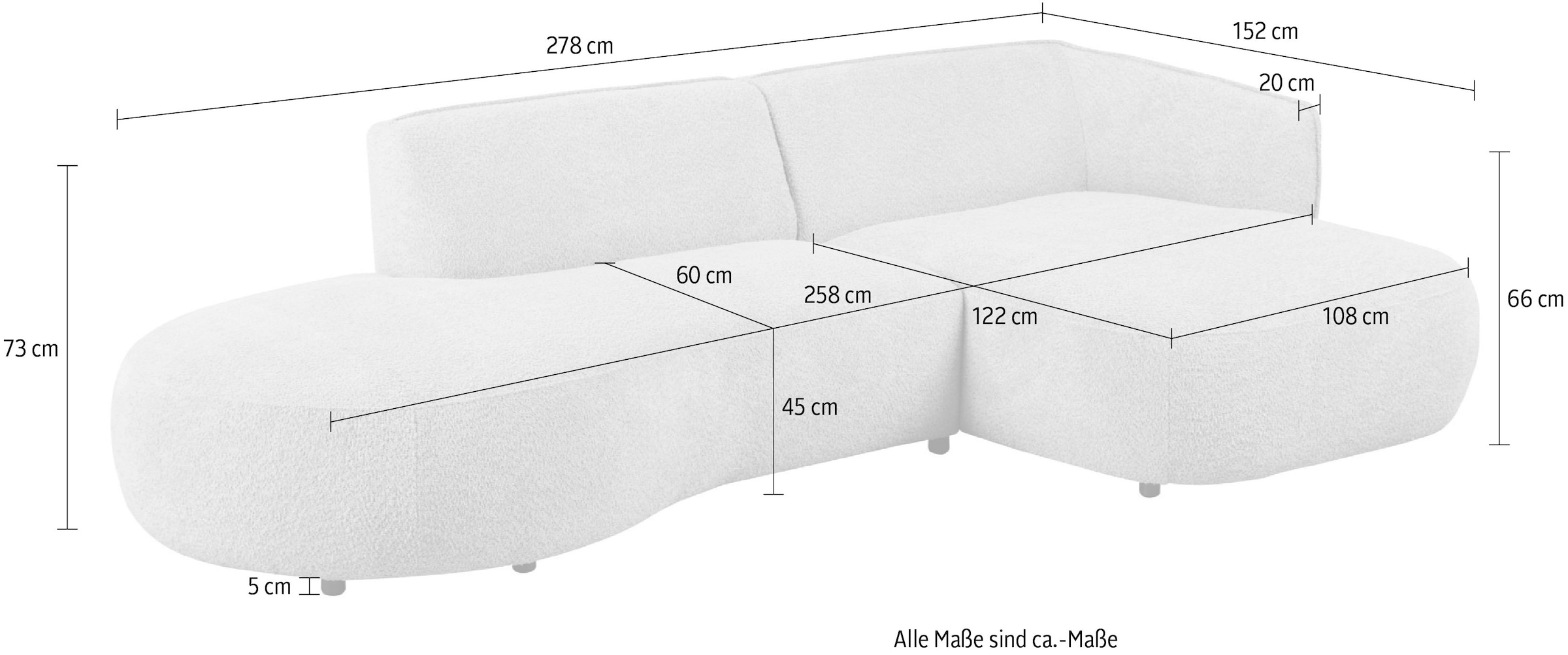 GOODproduct Ecksofa »OSTRUP Rundsofa, L-Form, Naturtöne, Boucle oder Chenille« Breite 280 cm, organische Form mit sanften Rundungen