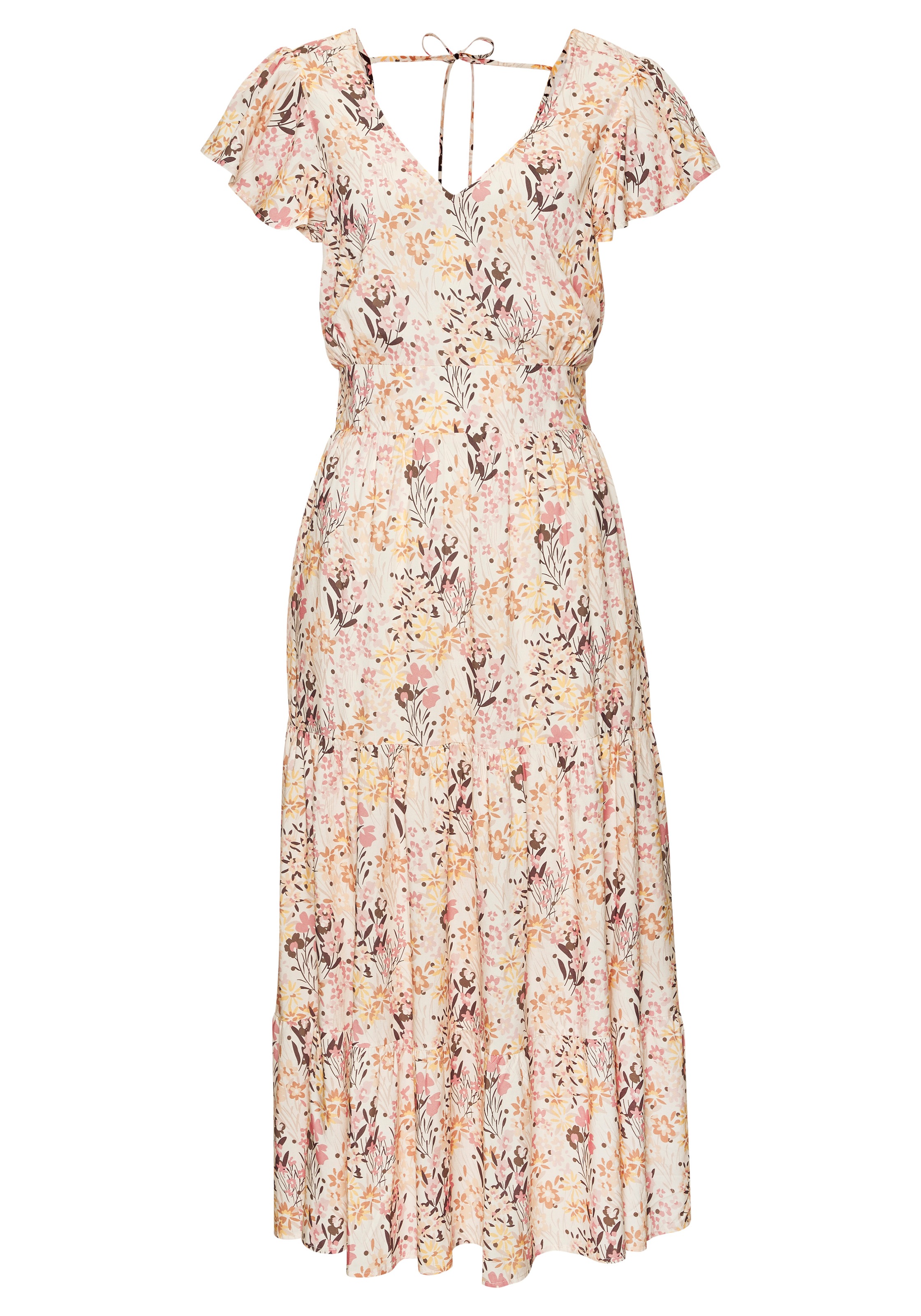 Vivance Robe midi »mit Blümchendruck und Flügelärmeln« Poches dans les coutures latérales Elegantes Sommerkleid aus Webware, Blumenkleid, Druckkleid