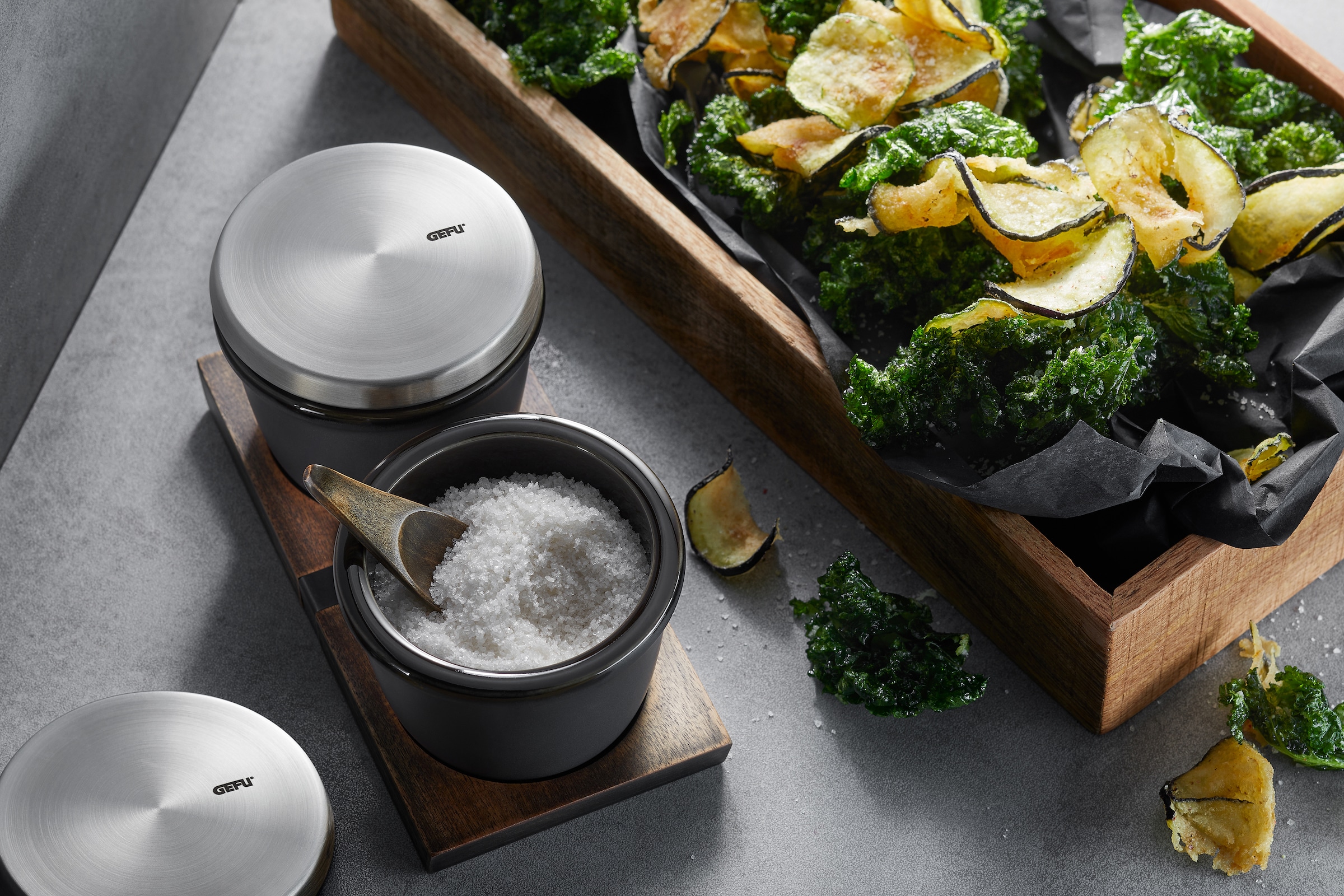 GEFU Salzbehälter »X-PLOSION®, inklusive Holzlöffel« 1 Stk. tlg. Fassungsvermögen 150 ml, Höhe 8 cm, Ø 8,5 cm