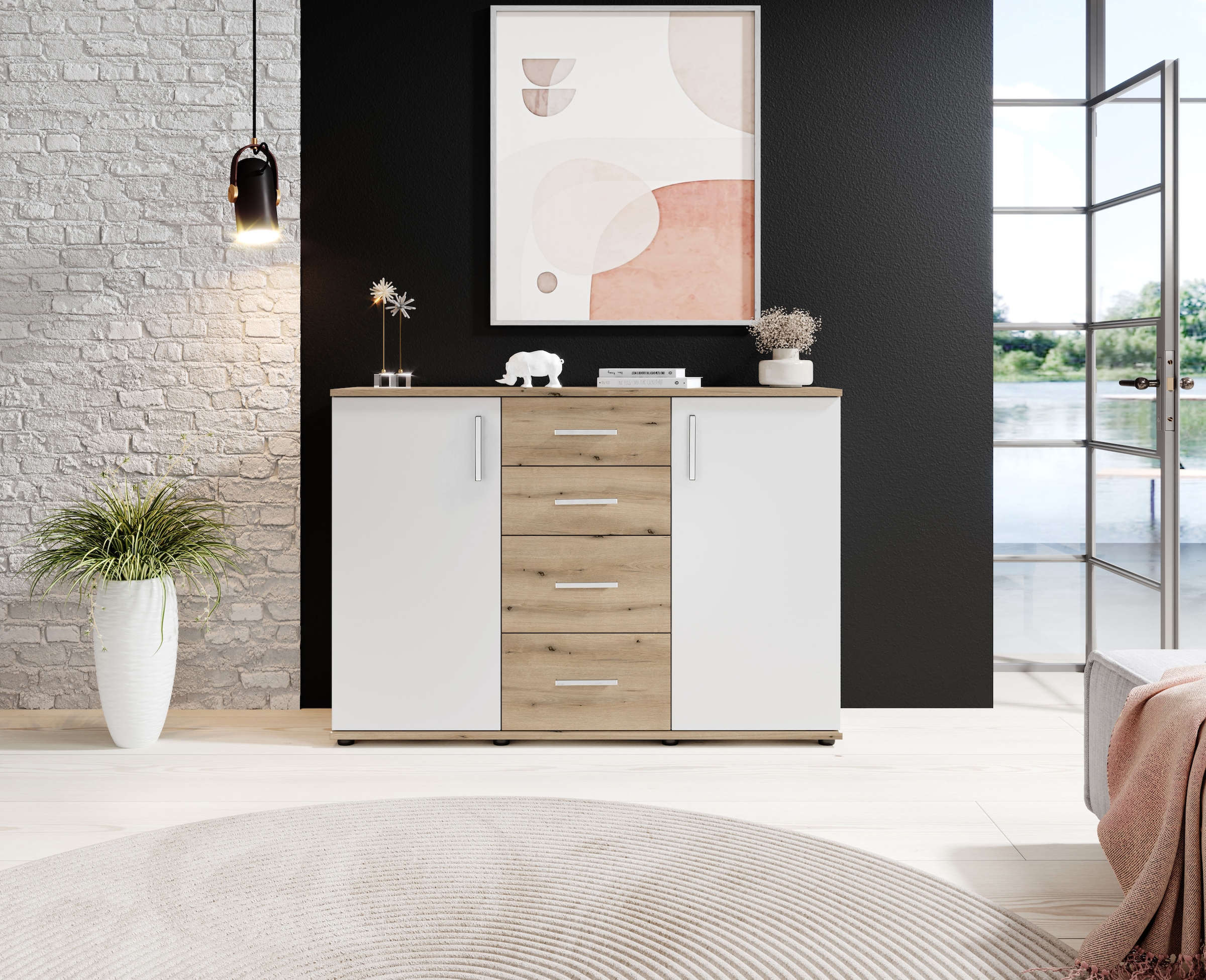 HBZ Kommode »BC-Drift-2, Sideboard Stellmass 120x84x35 cm« 1 Stk. tlg. Sideboard mit 2 Türen, 4 Schubkästen, 2 Einlegeböden