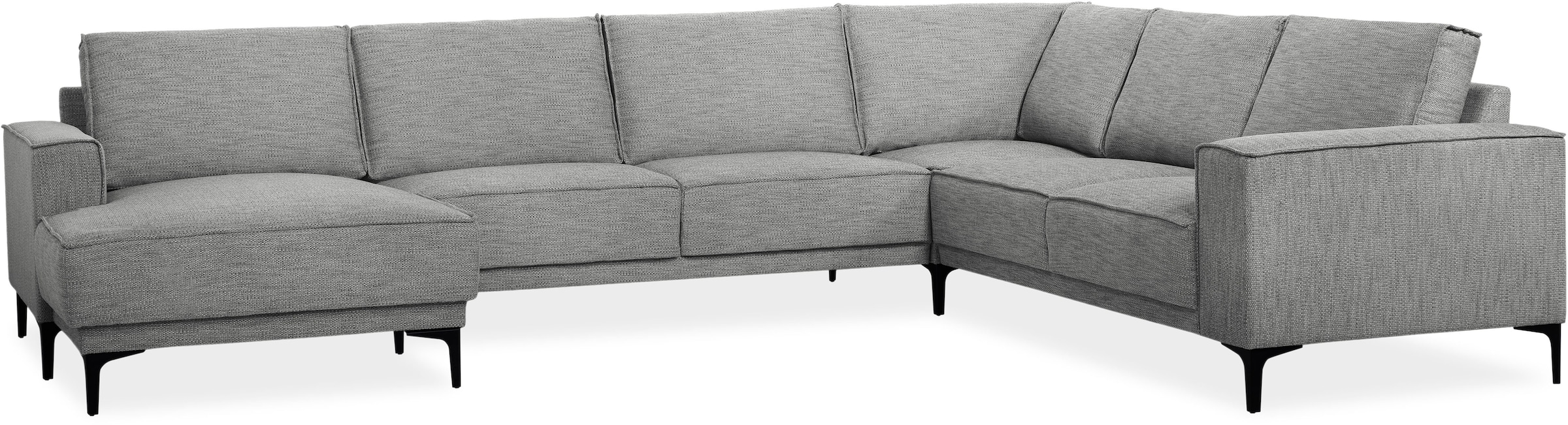 Places of Style Wohnlandschaft »XXL Sofa Oland, Struktur, Flachgewebe, Luxus-Microfaser, Boucle«, U-Form, 342 cm, Wellenunterfederung, Skandi-Design, Metallfüsse