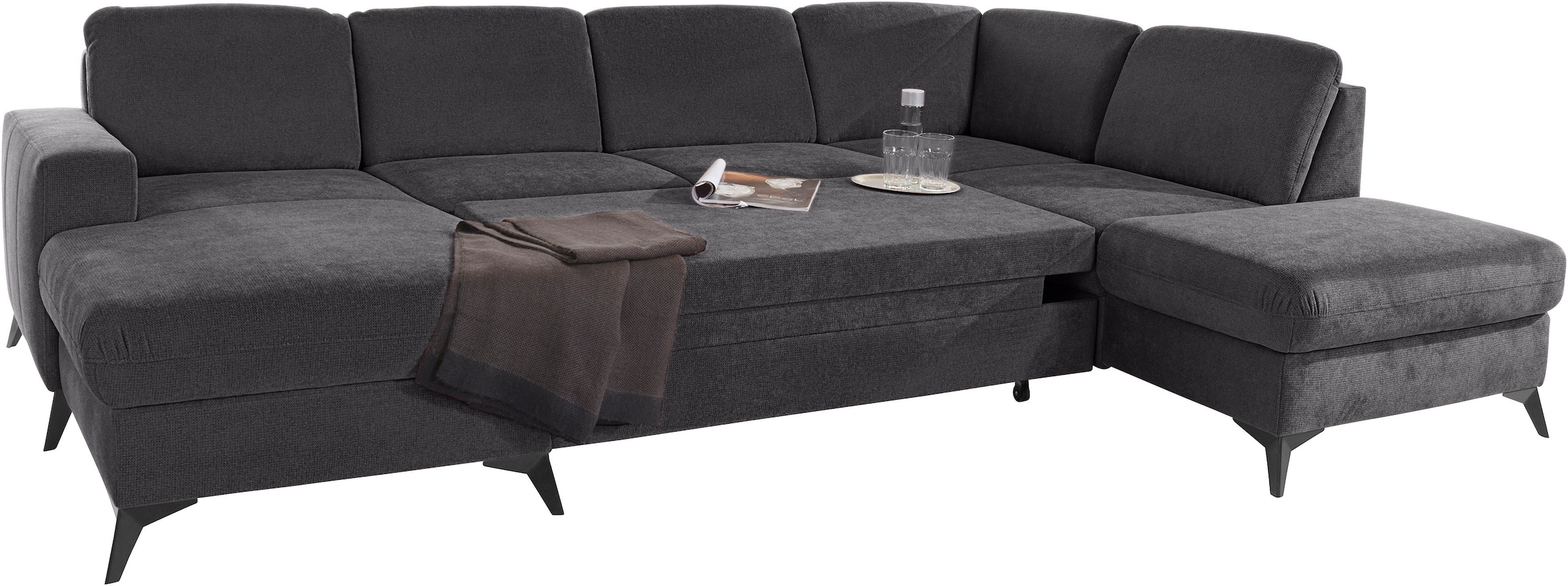 Places of Style Wohnlandschaft »Lolland U-Form«, Wahlweise mit Bettfunktion und Stauraum, auch mit abwischbarem Bezug
