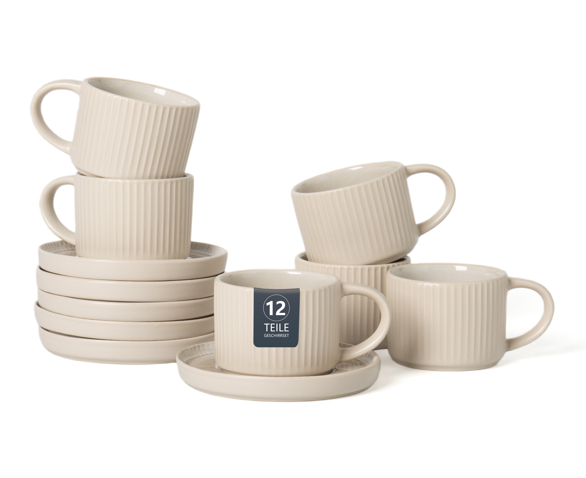 GOODproduct Tasse à expresso »Ylvii, 12er Set, bestehend aus 6 Tassen + 6 Untertassen« für 6 Personen, spülmaschinenfest und mikrowellengeeignet, 90 ml