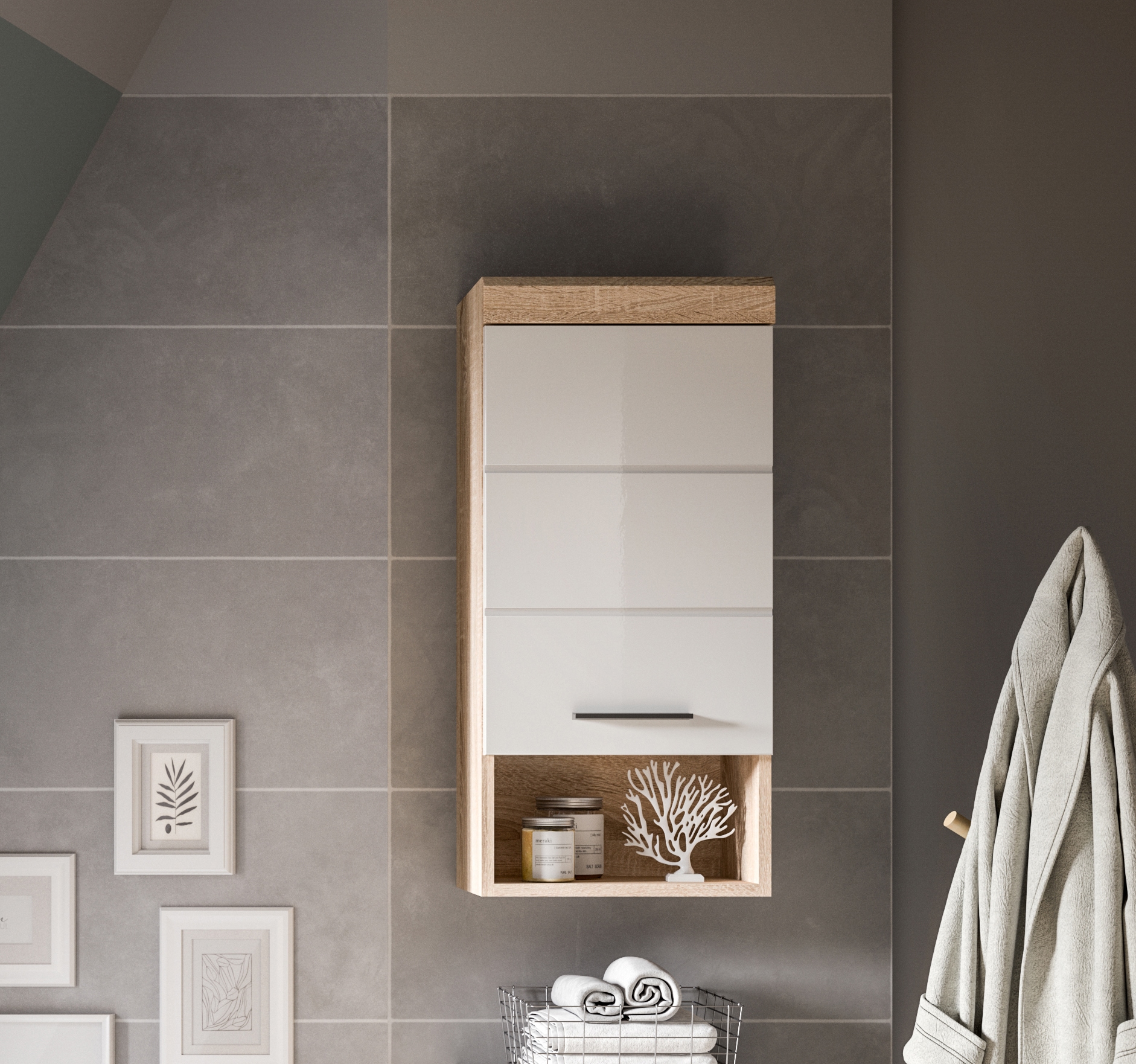 welltime Hängeschrank »SIENA, Breite 37cm, 1 Tür, 1 offenes Fächer, 1 Einlegeboden, MDF-Front« TOPSELLER!, 1 Stk. tlg. in verschiedenen Farben erhältlich, Badmöbel, Badschrank, Schrank, Bad