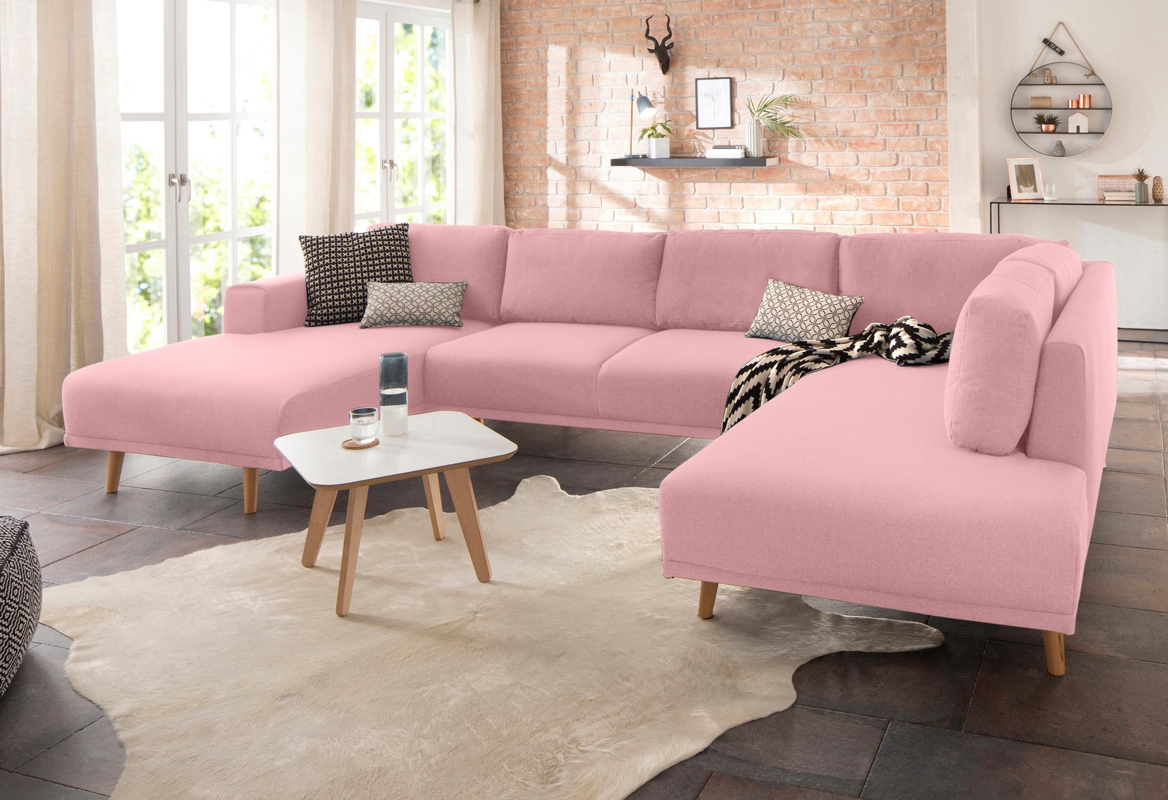 Home affaire Wohnlandschaft »Lasse U-Form«, im scandinavischem Stil mit Holzfüssen