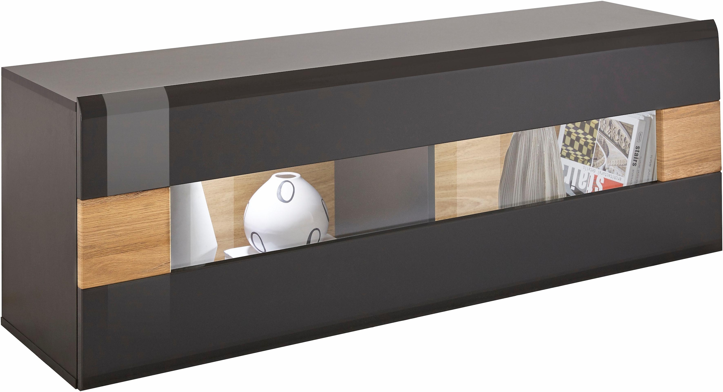 INOSIGN Hängevitrine »Toledo,Breite 131 cm trendige Glasvitrine mit dekorative MDF-Front«, Vitrine mit Glasfront, ohne Beleuchtung, viel Stauraum