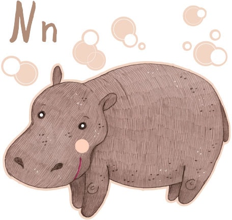 Wandtattoo »Nilpferd Hippo Buchstabe N«, (1 St.), selbstklebend, entfernbar