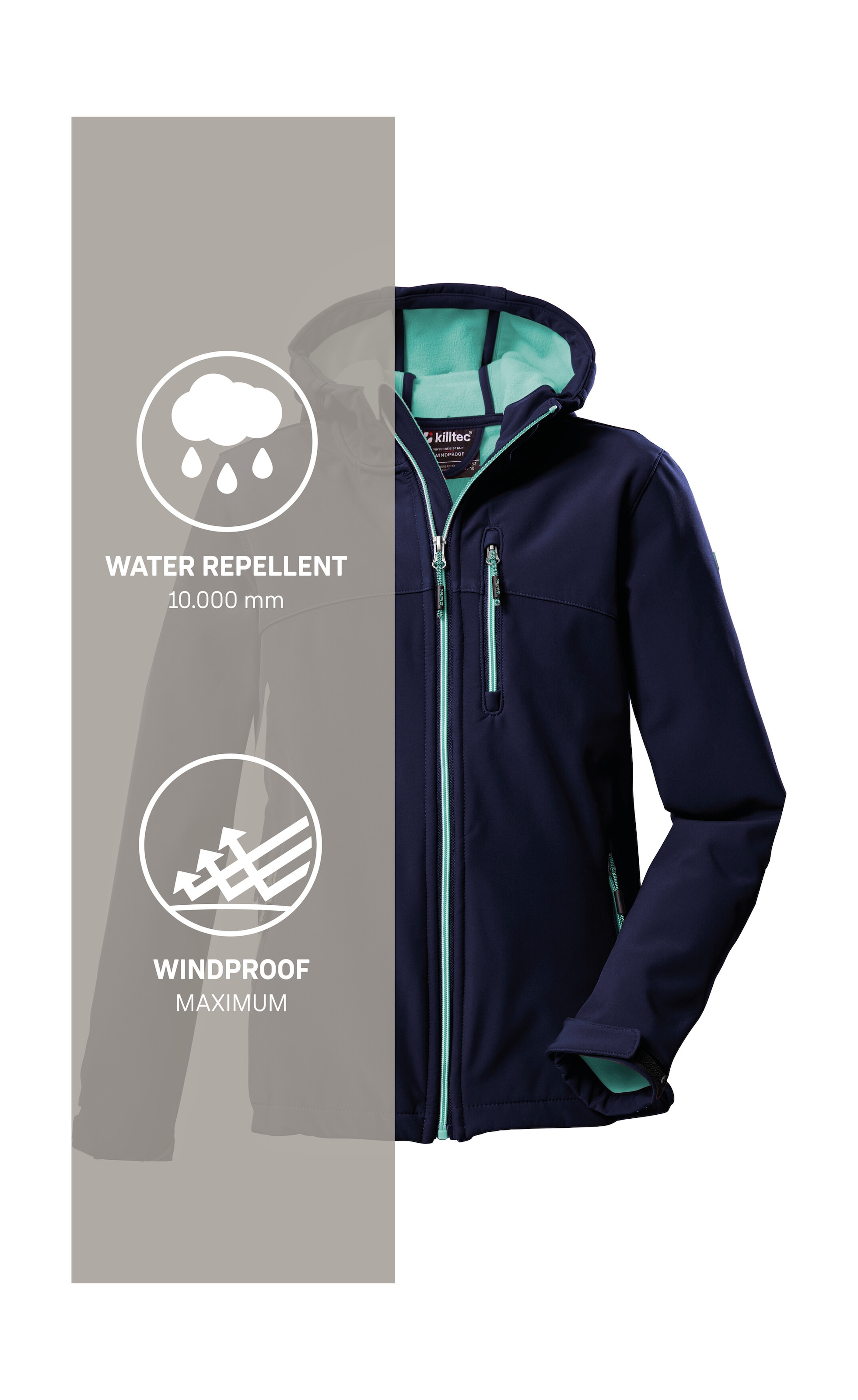 Killtec Softshelljacke »Girls Softshelljacke«, Wasserabweisend, verstellbare Kapuze u Ärmel, Fleece-Innenfutter