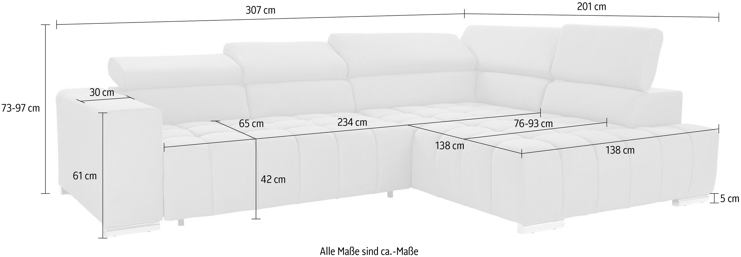 exxpo - sofa fashion Ecksofa »Elias, aktuelle Kreuzsteppung im Sitz, bequem, L-Form«, mit Kopf- bzw. Rückenverstellung, wahlweise mit Bettfunktion