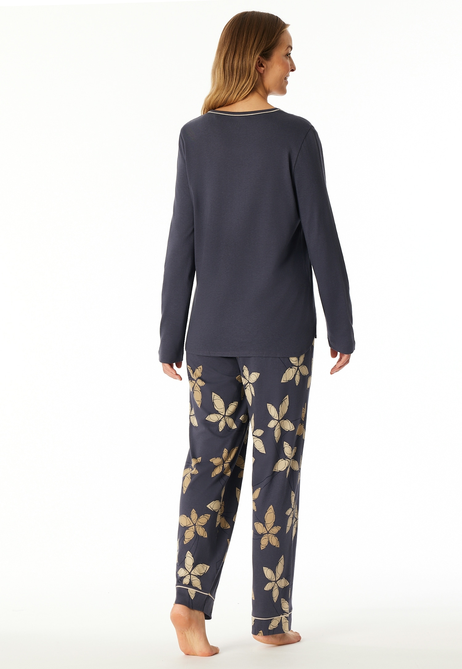 Schiesser Schlafanzug »Comfort Nightwear« 2 tlg. Baumwollmischung, Rundhalsausschnitt, langärmelig