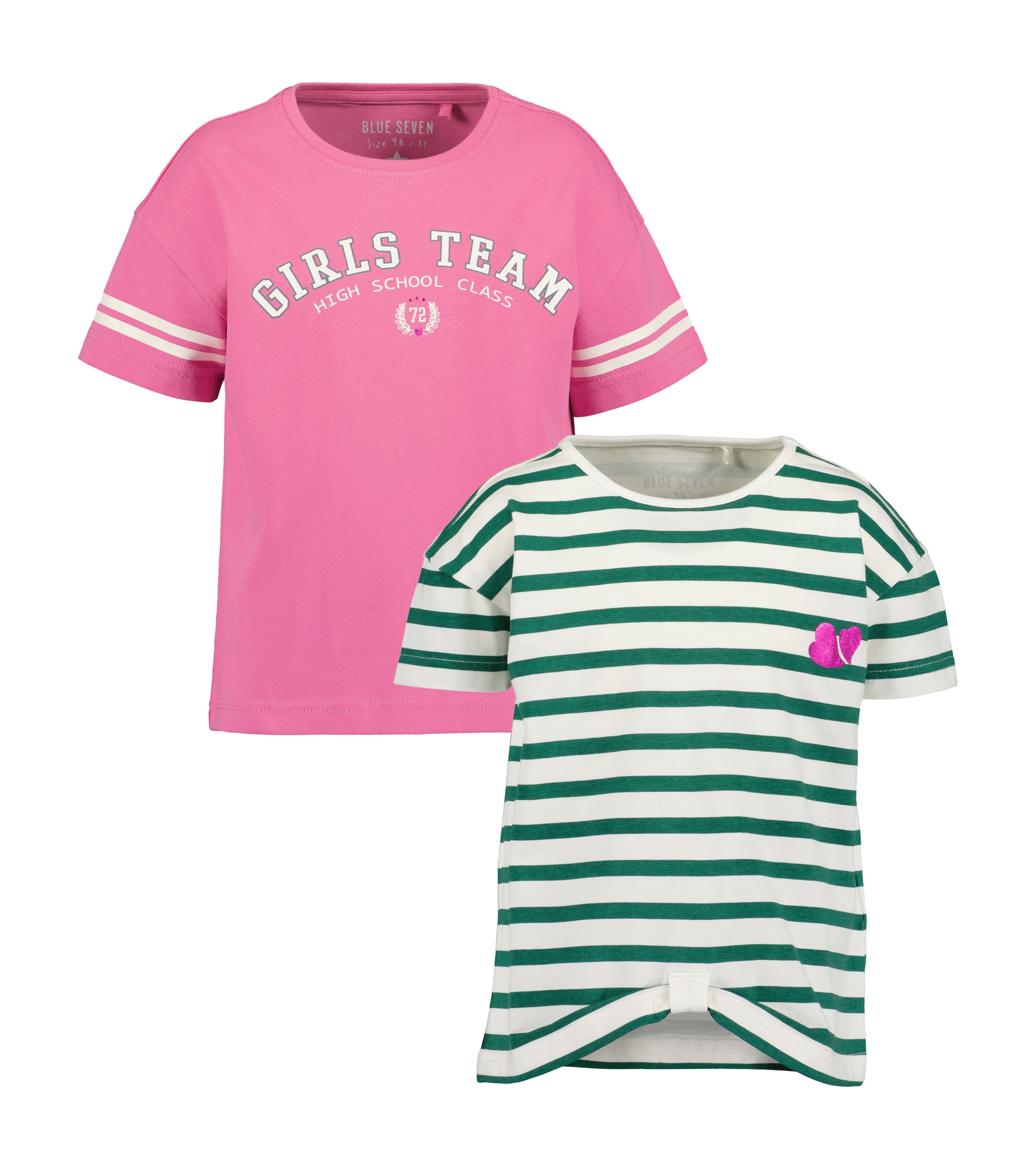 Image of Blue Seven Kurzarmshirt Packung, 2 Stk. uni und geringelt, mit tollen Folienprints
