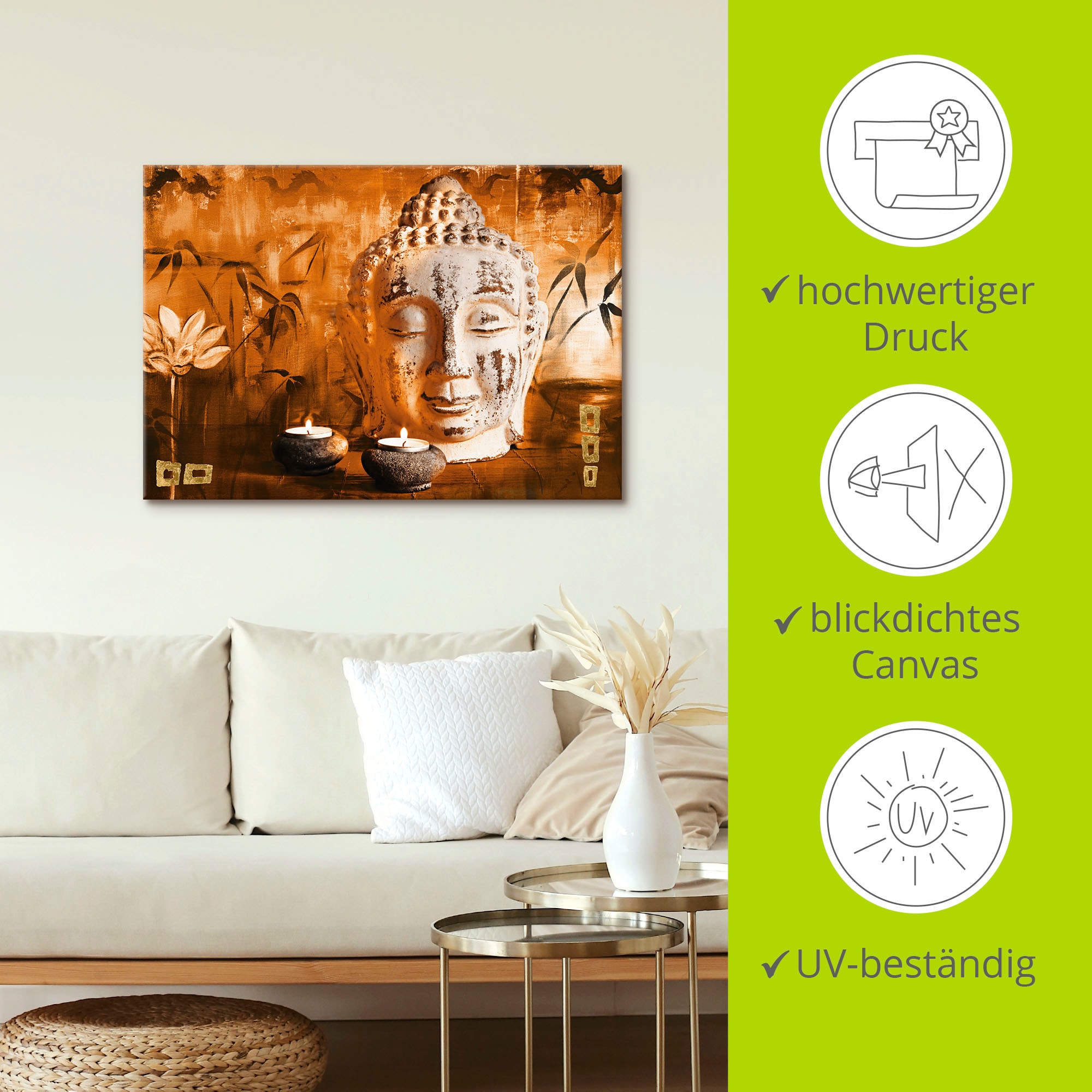 Artland Wandbild »Buddha mit Kerzen«, Religion, (1 St.), als Leinwandbild, Poster in verschied. Grössen