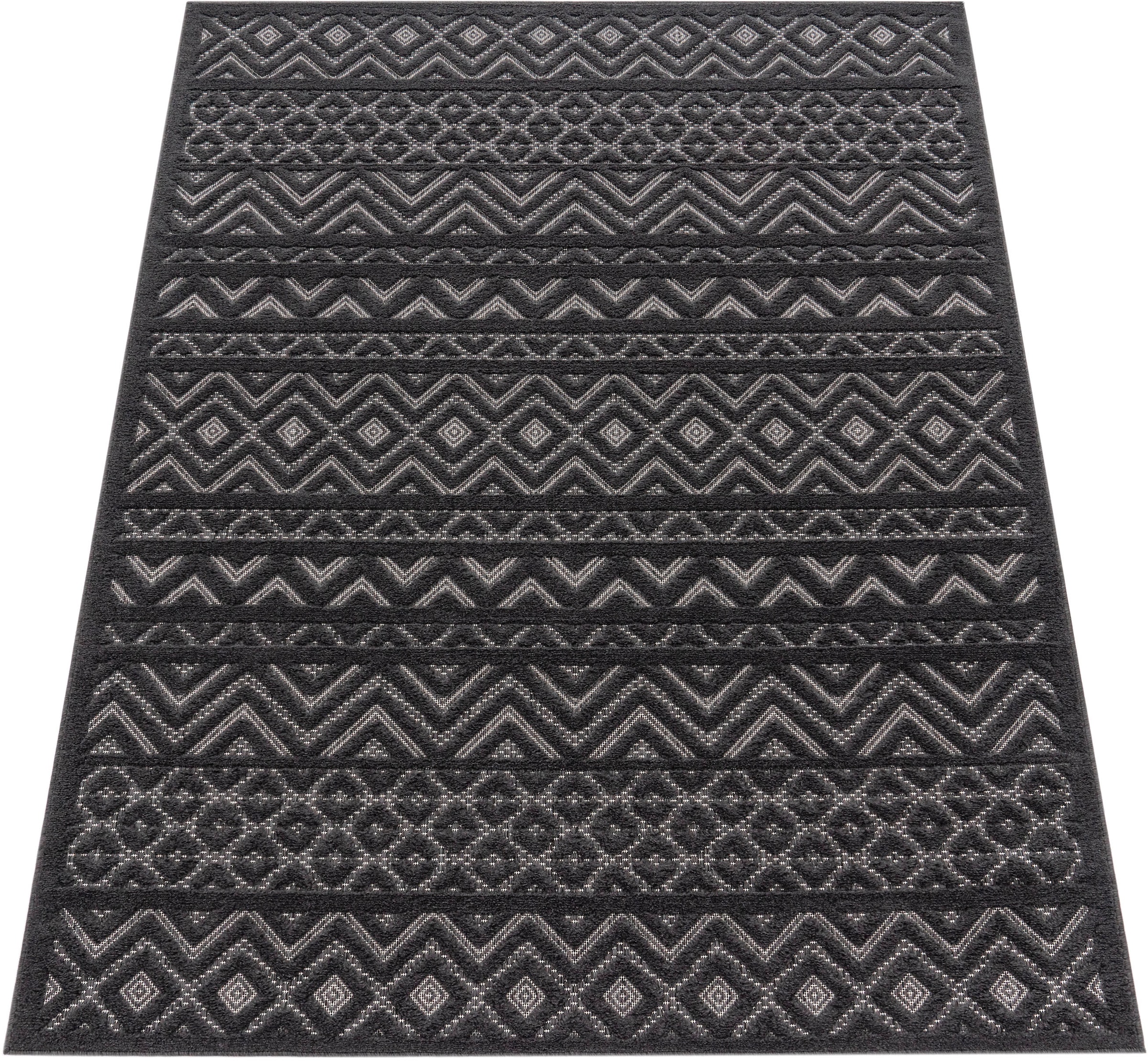 Paco Home Teppich »Livorno 673«, rechteckig, 14 mm Höhe, Uni-Farben, Scandi, Rauten Muster, Hoch-Tief Effekt, Outdoor geeignet