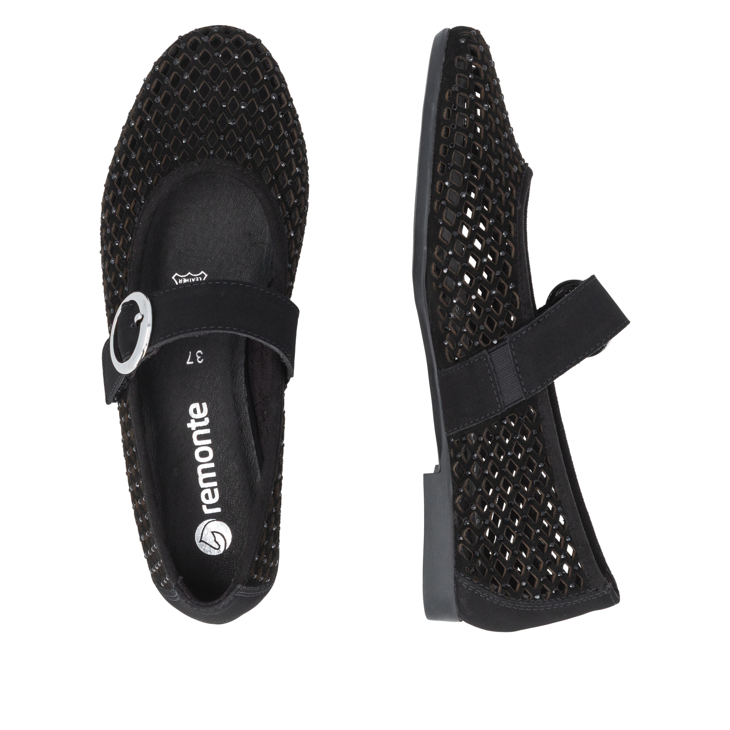 Remonte Ballerines à lanières  mocassins, chaussures d'été avec strass et fermeture velcro