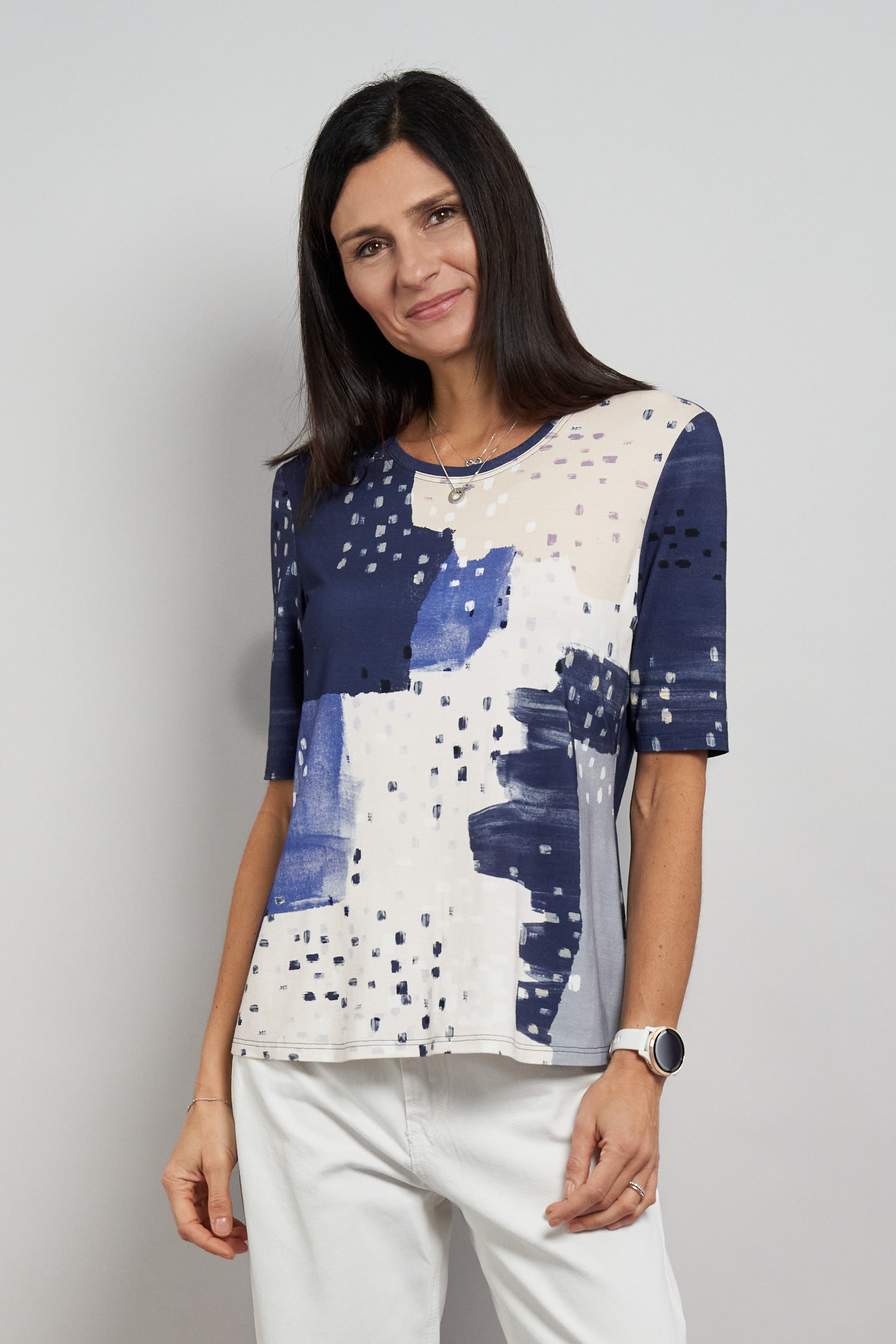 Image of Seidel Moden Kurzarmshirt mit grafischem Muster und aus Viskose - MADE IN GERMANY