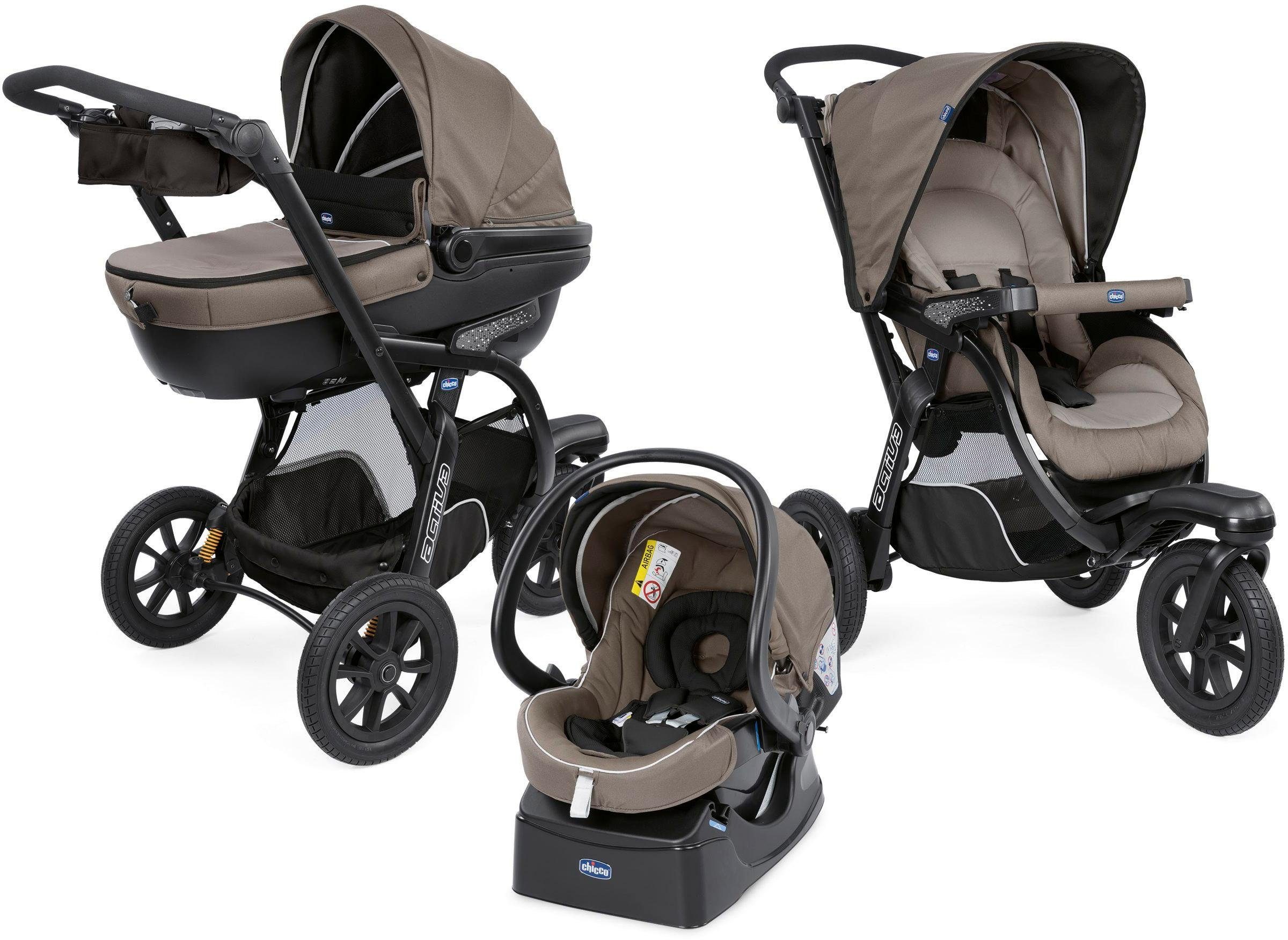 Image of Chicco Kombi-Kinderwagen »Trio-System Activ3 Top, Dark Beige«, 15 kg, mit Regenschutz und Babyschale bei Ackermann Versand Schweiz