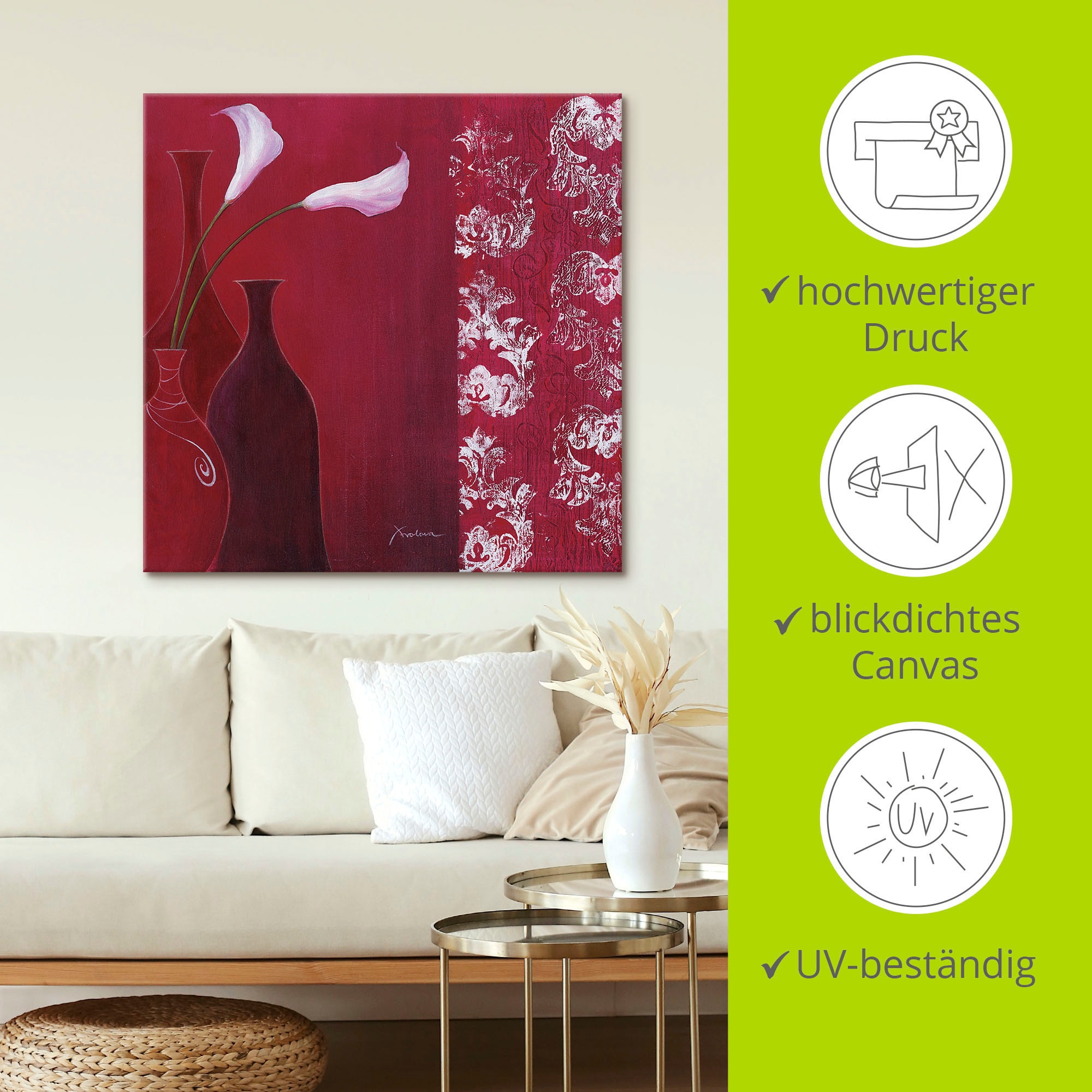 Artland Wandbild »Callas in Vase«, Vasen & Töpfe, (1 St.), als Leinwandbild, Wandaufkleber in verschied. Grössen