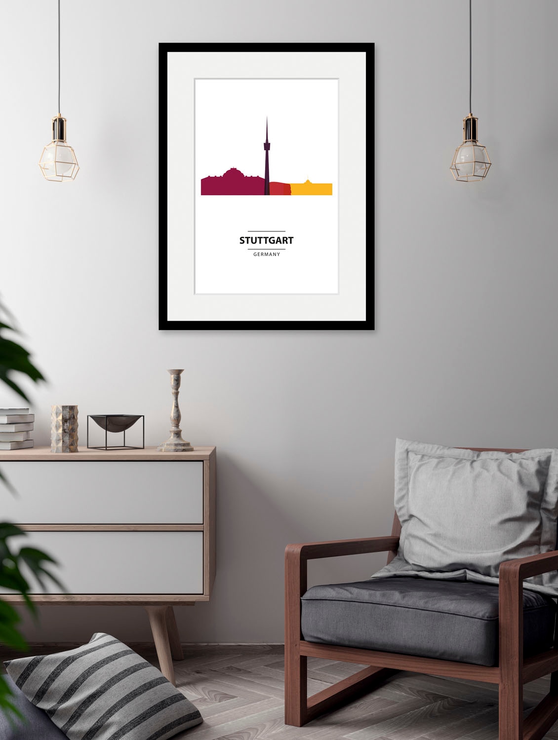 Image of queence Bild "Stuttgart Color Splash" Deutschland Gebäude Schriftzug Städte 1 Stk. tlg. HD Premium Poster-Druck inkl. Holzrahmen