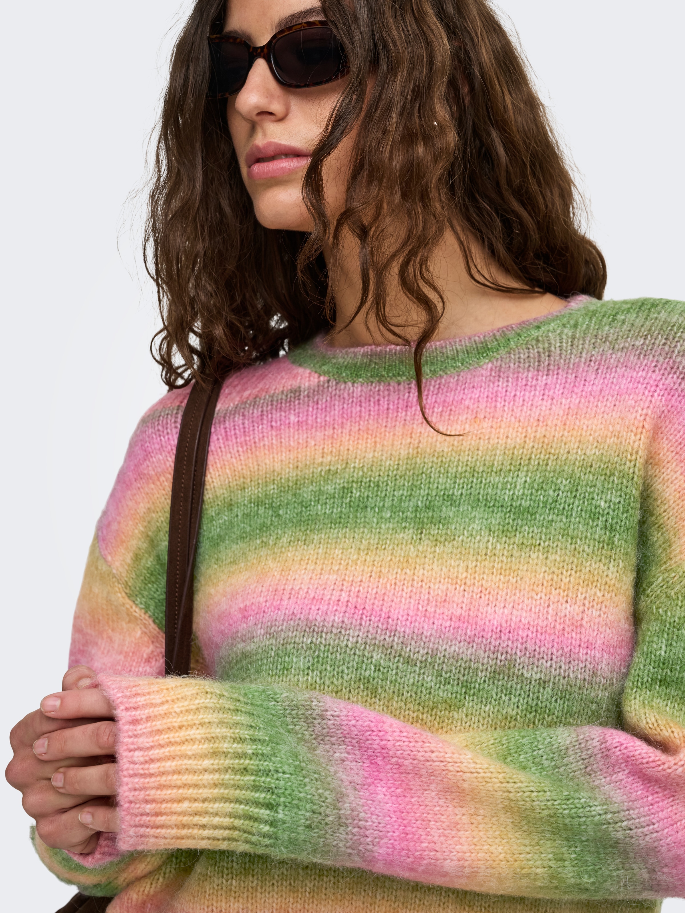 ONLY Strickpullover »ONLDUBLIN LS SPACE DYE O-NECK KNT« Materialmix, regular fit, Strickmuster
