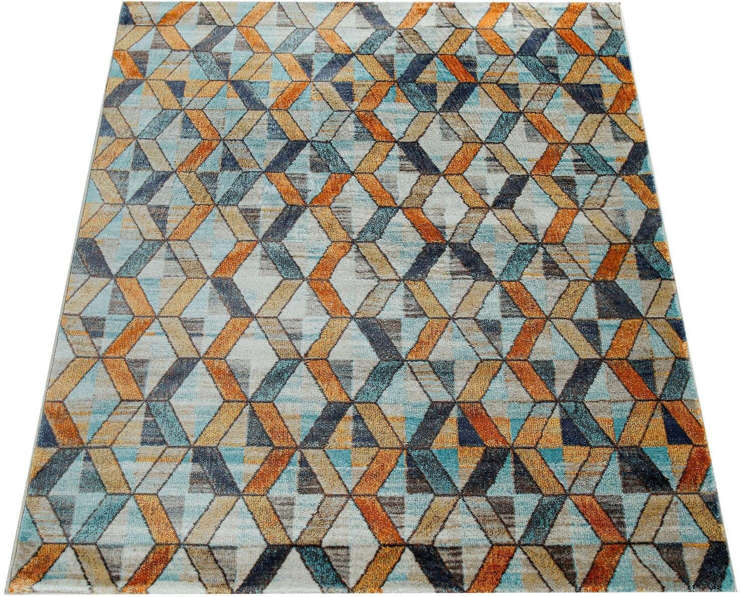 Image of Paco Home Teppich "Jazz 701" rechteckig 14 mm Höhe Kurzflor, modernes geometrisches Design und Used-Look