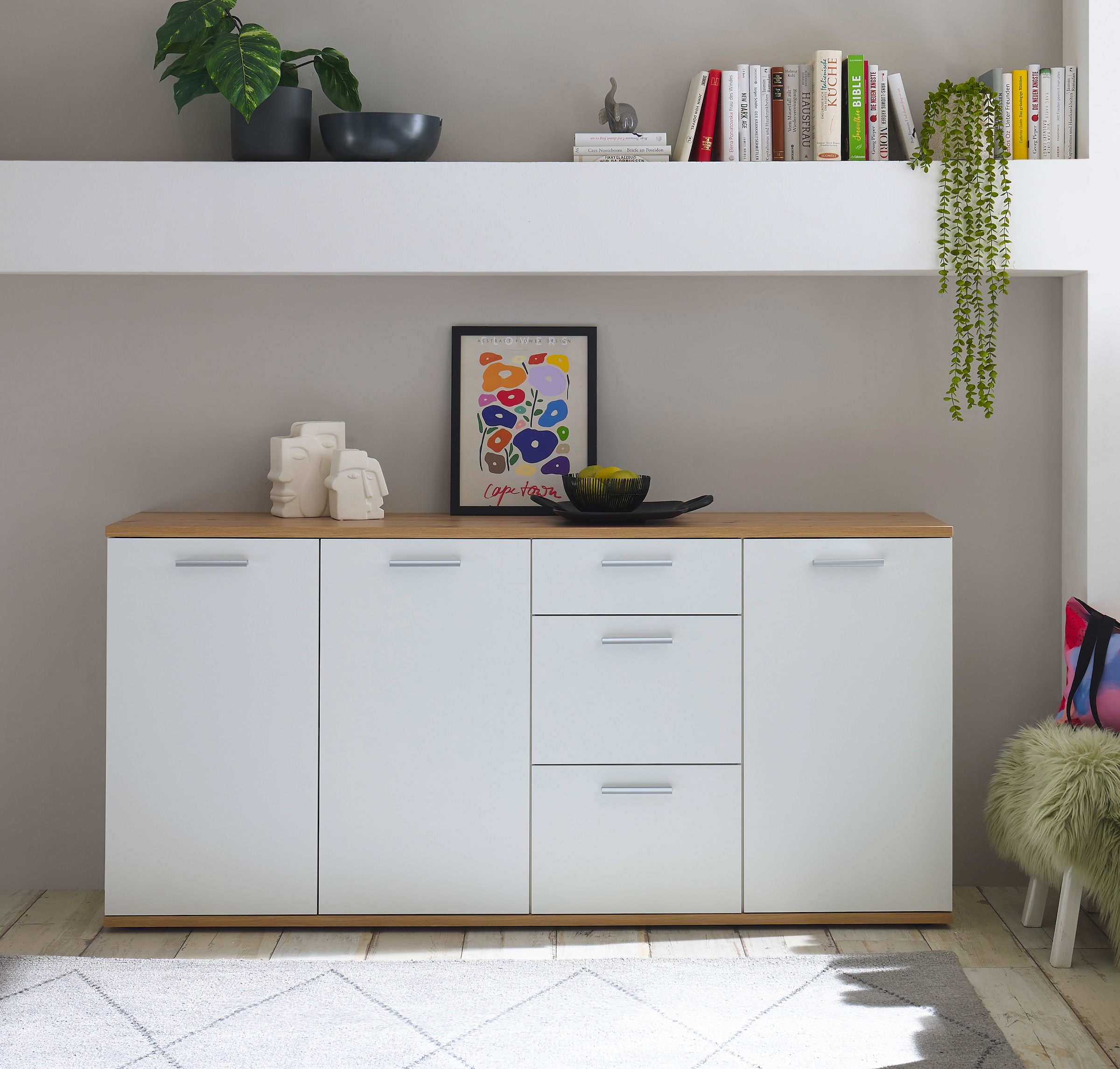HBZ Kommode »BC1035 weiss matt, BxHxT 180x86x38 cm«, Sideboard mit 3 Türen, 3 Schubkästen, 2 Einlegeböden