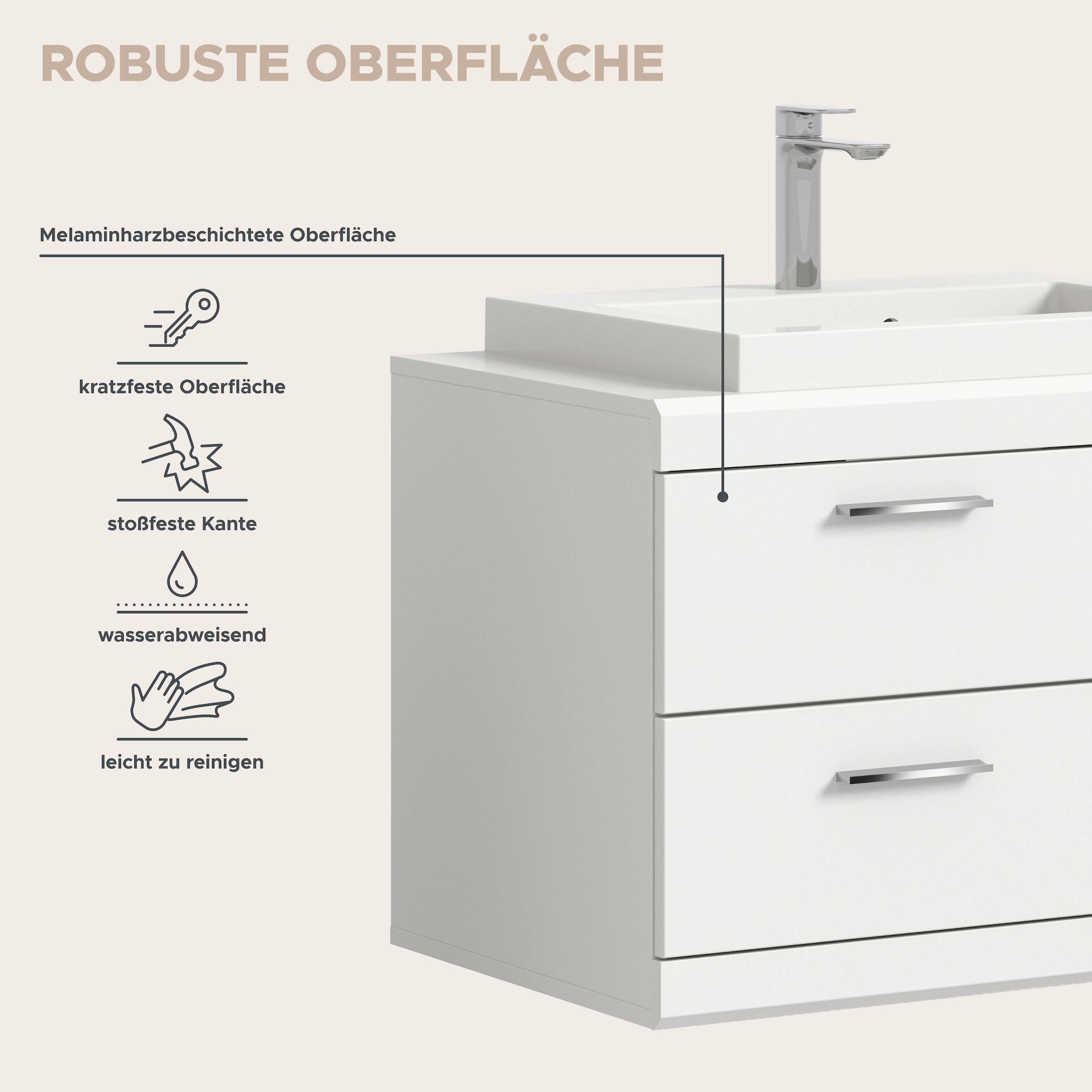 welltime Waschtisch »SIENA, hängend, inkl. Aufsatzwaschbecken, Breite 80 cm, MDF-Front« WBU, Badmöbel, Badschrank, Kommode, Unterschrank, Bad, Hängeschrank