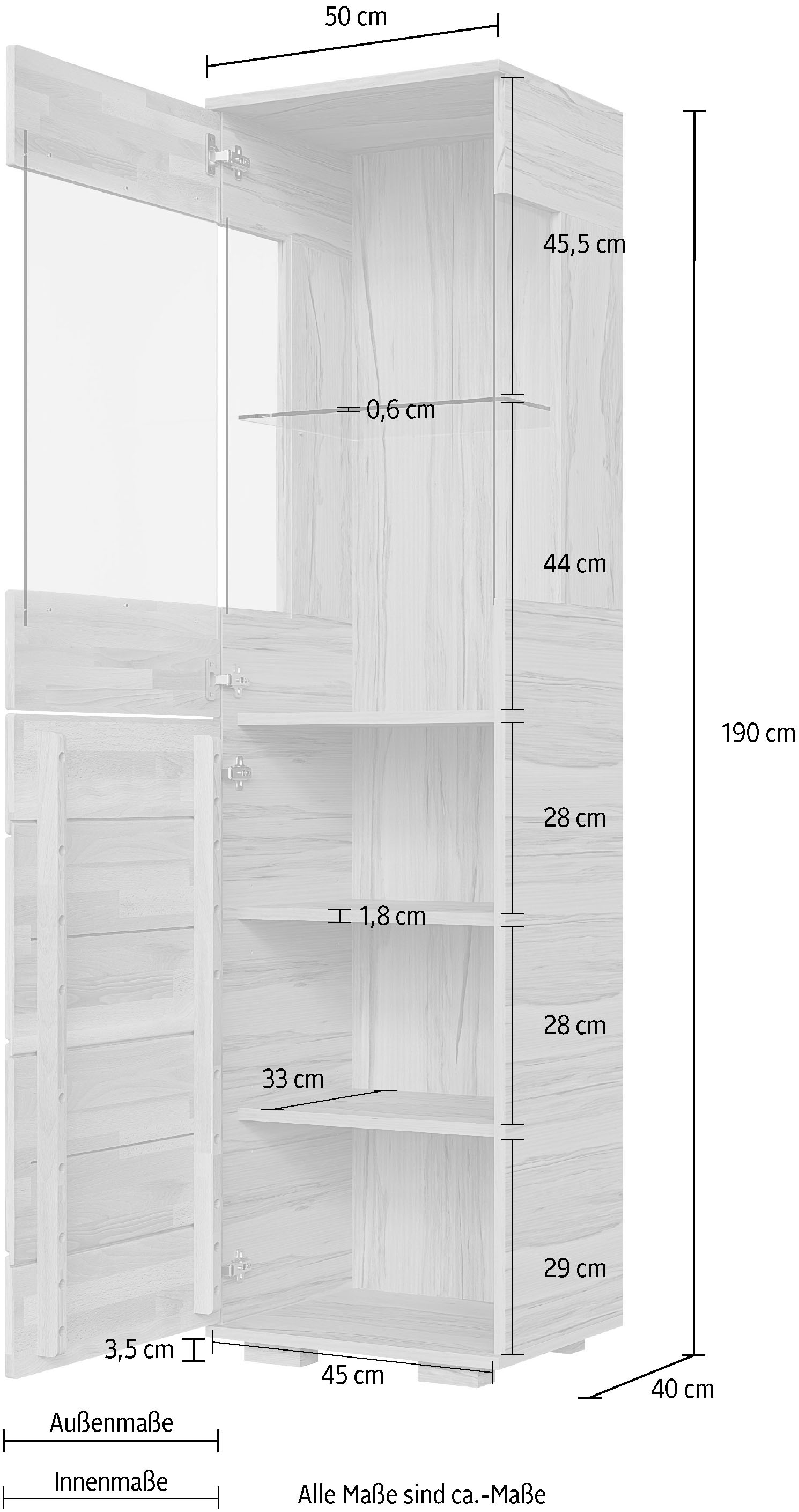 GOODproduct Vitrine »VETRO: Fronten aus Massivholz, Korpus aus Melamin, 1Glastür« Kernbuche B/T/H:50/40/190cm, 3Variable einlegeboden, Türanschlag L/R