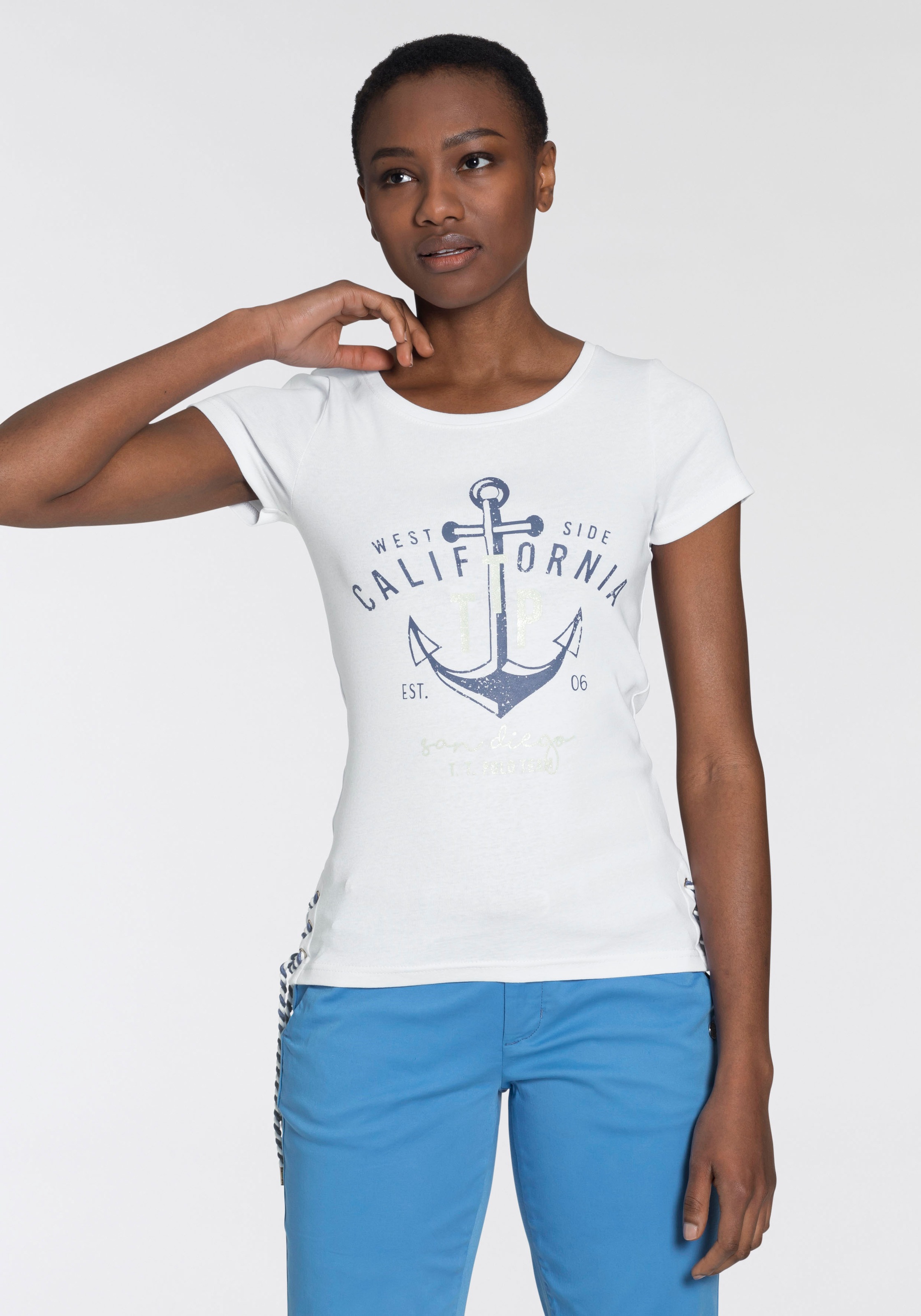 Image of TOM TAILOR Polo Team Print-Shirt, mit maritimen Logodruck und two-tone Bindeband bei Ackermann Versand Schweiz