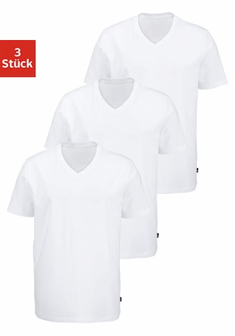 T-Shirt, (3 tlg., 3er-Pack), mit V-Ausschnitt, perfekte Passform, aus elastischer...