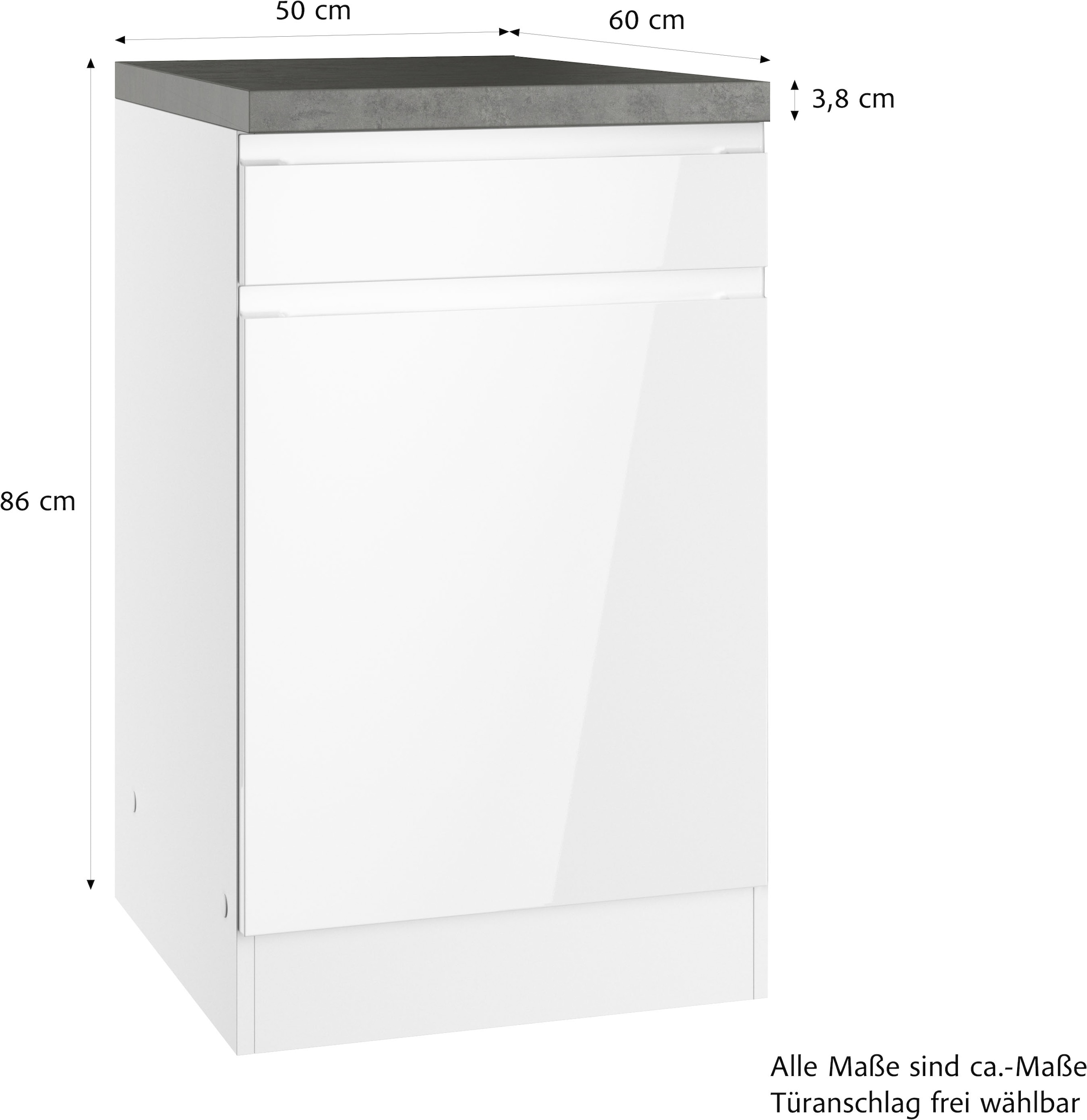 KOCHSTATION Armoire basse »KS-Virginia,neu in verbesserter Ausführung« Rangement, Softclose, avec plan de travail CPL,  largeur 50 cm, 1 porte, 1 tiroir, fonction soft-close