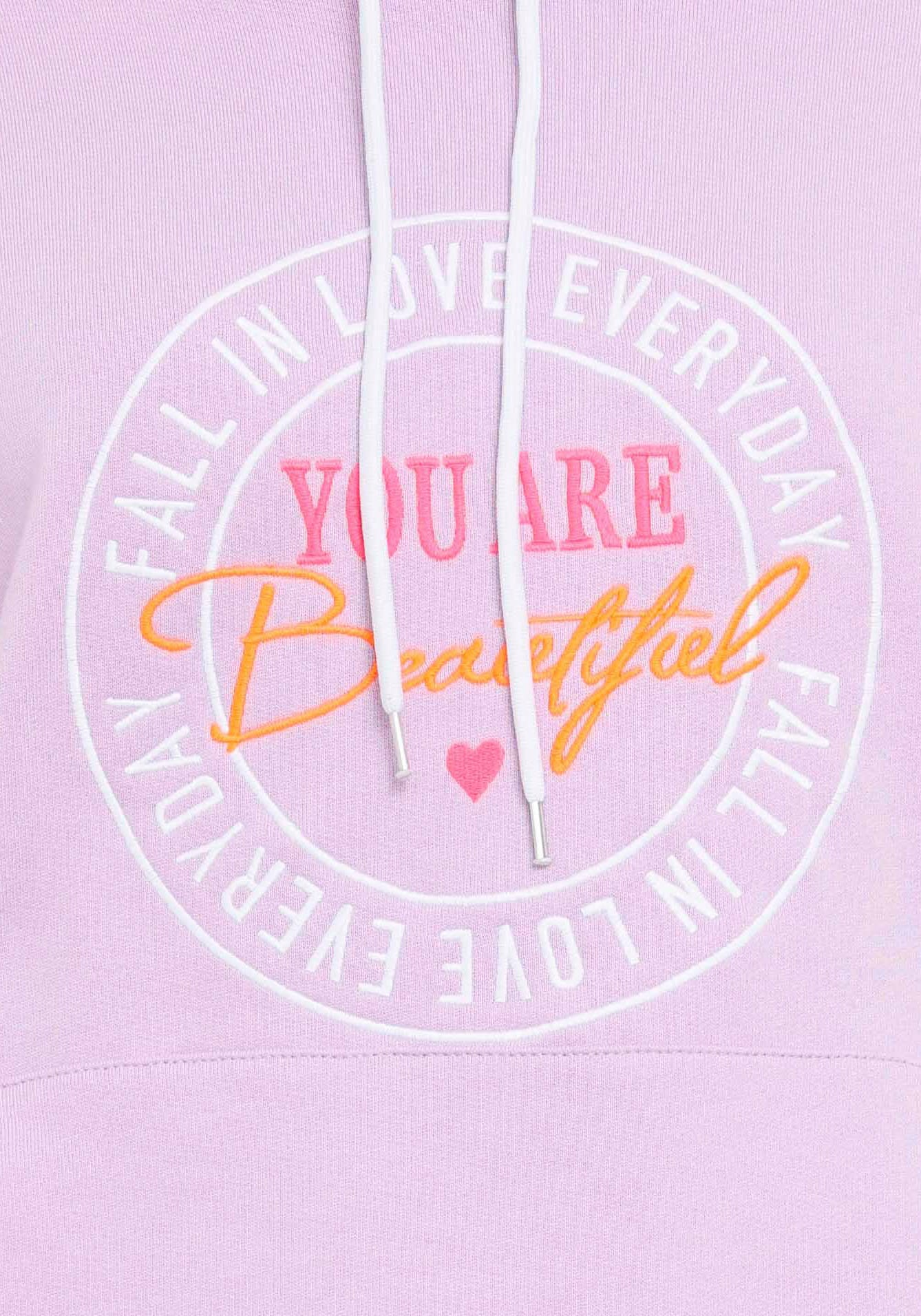 Zwillingsherz Kapuzensweatshirt, mit "You are Beautiful"-Stickerei und Schriftzug am Rücken