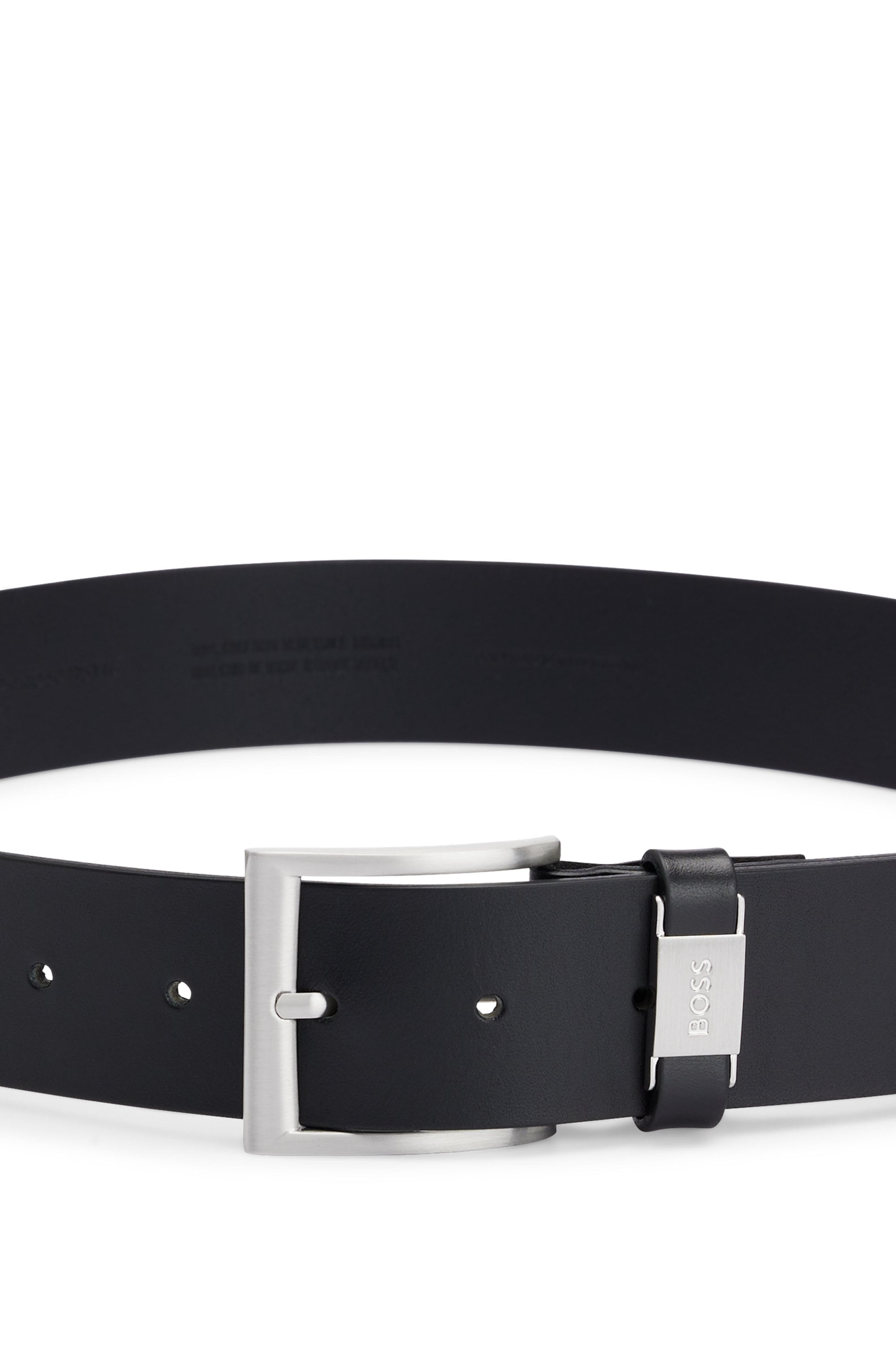 BOSS Ceinture en cuir »Connio« fermoir argenté & logo sur la boucle