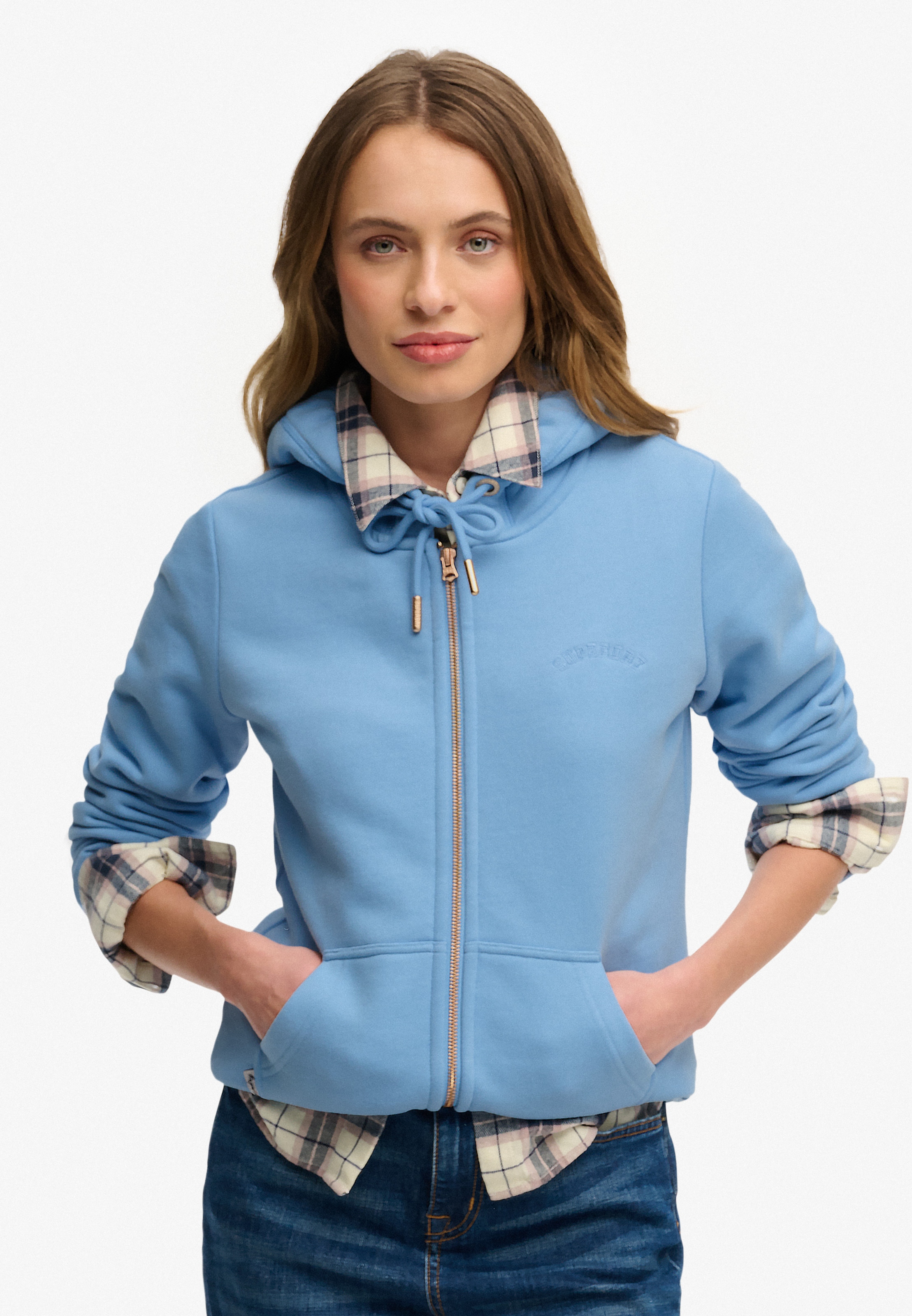 Image of Superdry Kapuzensweatjacke "Essential Logo Ziphood Hb" Mit Logostickerei