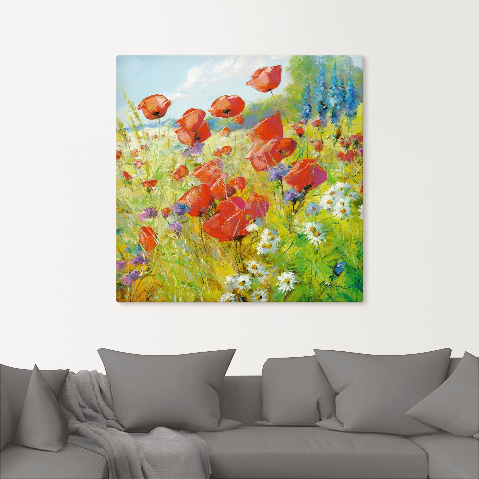 Artland Leinwandbild »Sommerwiese mit Mohnblumen« Blumenwiese 1 Stk. tlg. auf Holzrahmen gespannt