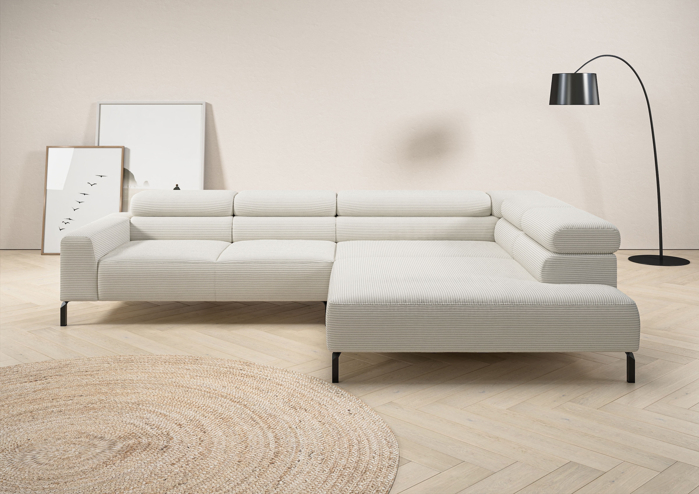 Image of Home affaire Ecksofa "Antonelli, L-Form, inkl. Kopfteilverstellung, Breite 312 cm, bequem" mit elektrischer Sitztiefenverstellung, in Cord, weiss