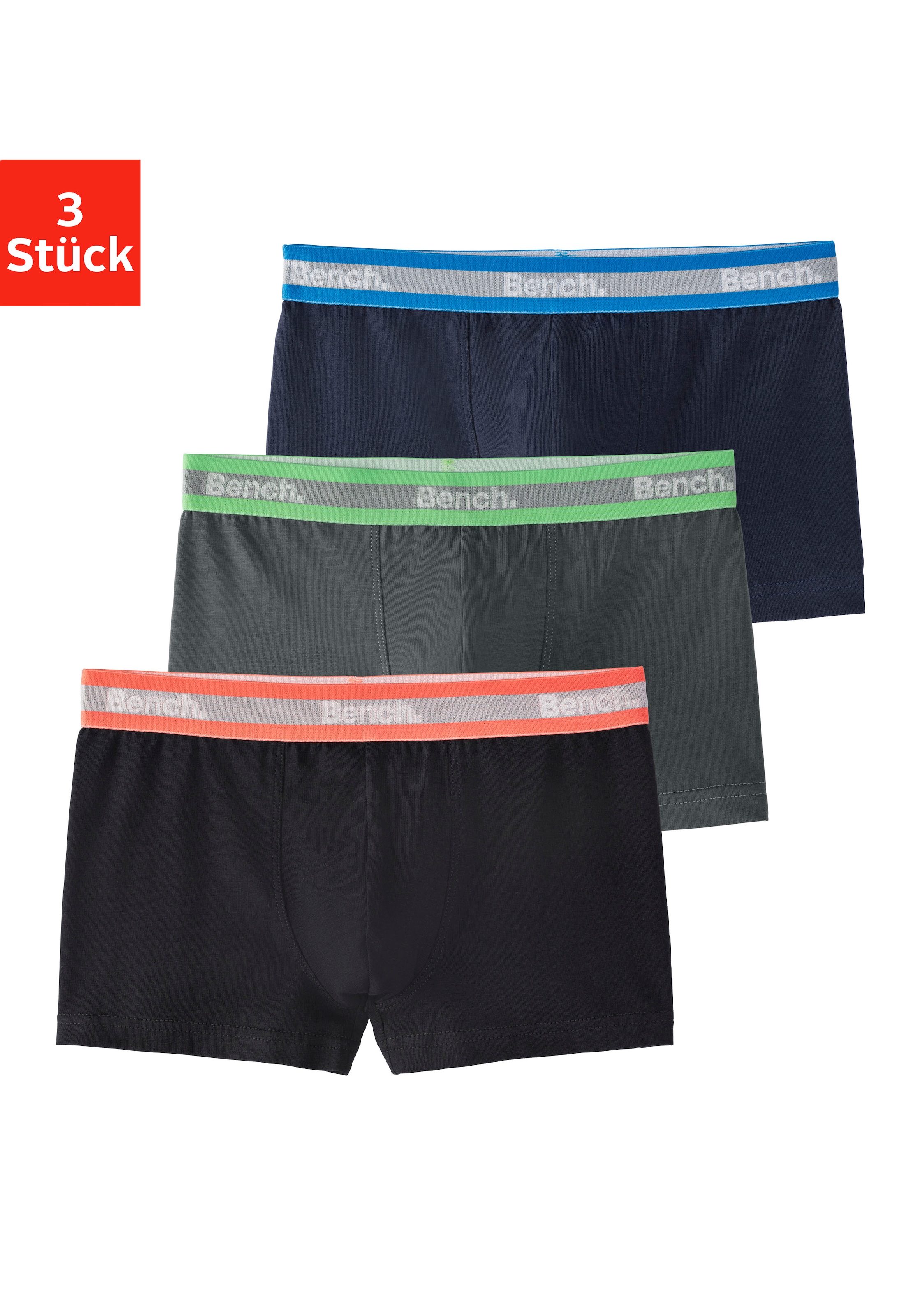 Boxer, (Packung, 3 St.), unifarben mit neon Bündchen