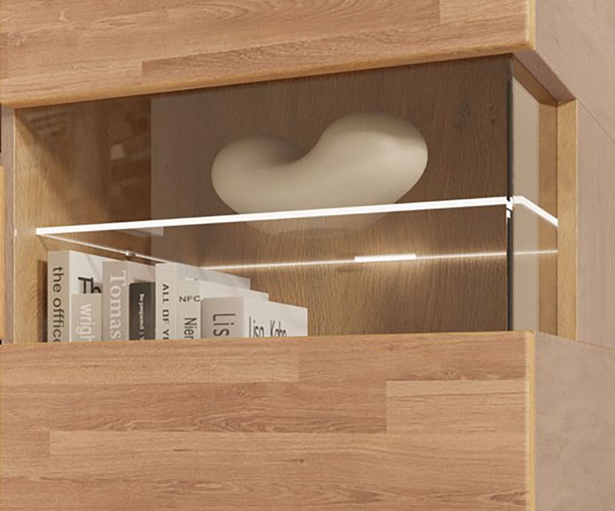 GOODproduct Buffet haut »VETRO Teilmassiv, Fronten Massivholz, Wohnzimmer, Stauraum,Griffmulde« B/T/H:150/40/1445,5cm, 15geschlossene Fächer,verstellbare Einlegeboden