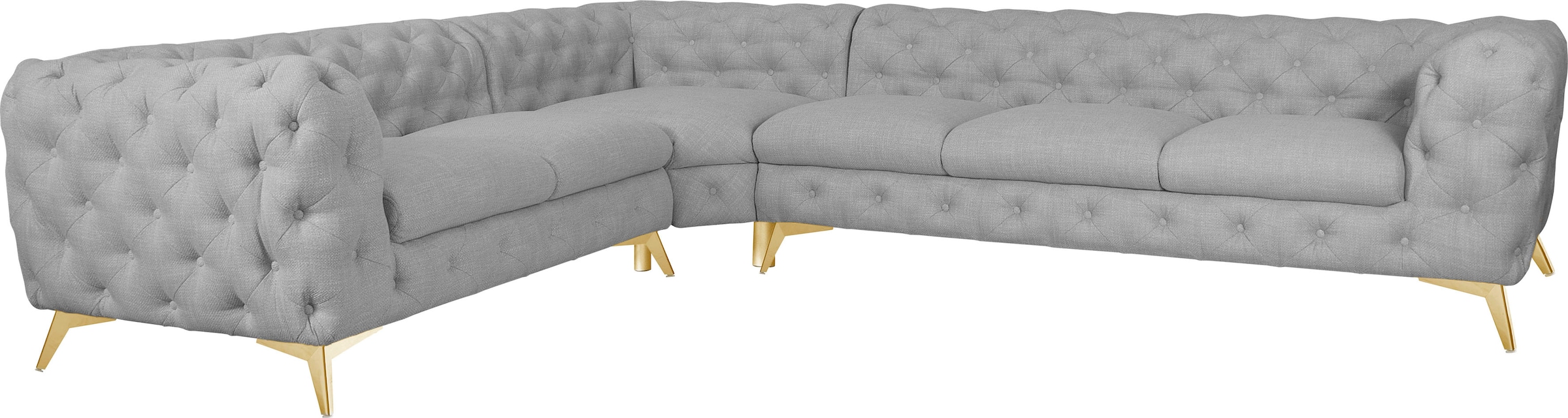 Leonique Chesterfield-Sofa »Ecksofa GLYNIS L-Form mit Wellenunterfederung, Masse B/T/H 323/264/75cm«, aufwändige Knopfheftung, moderne Chesterfield Optik, Fussfarbe wählbar
