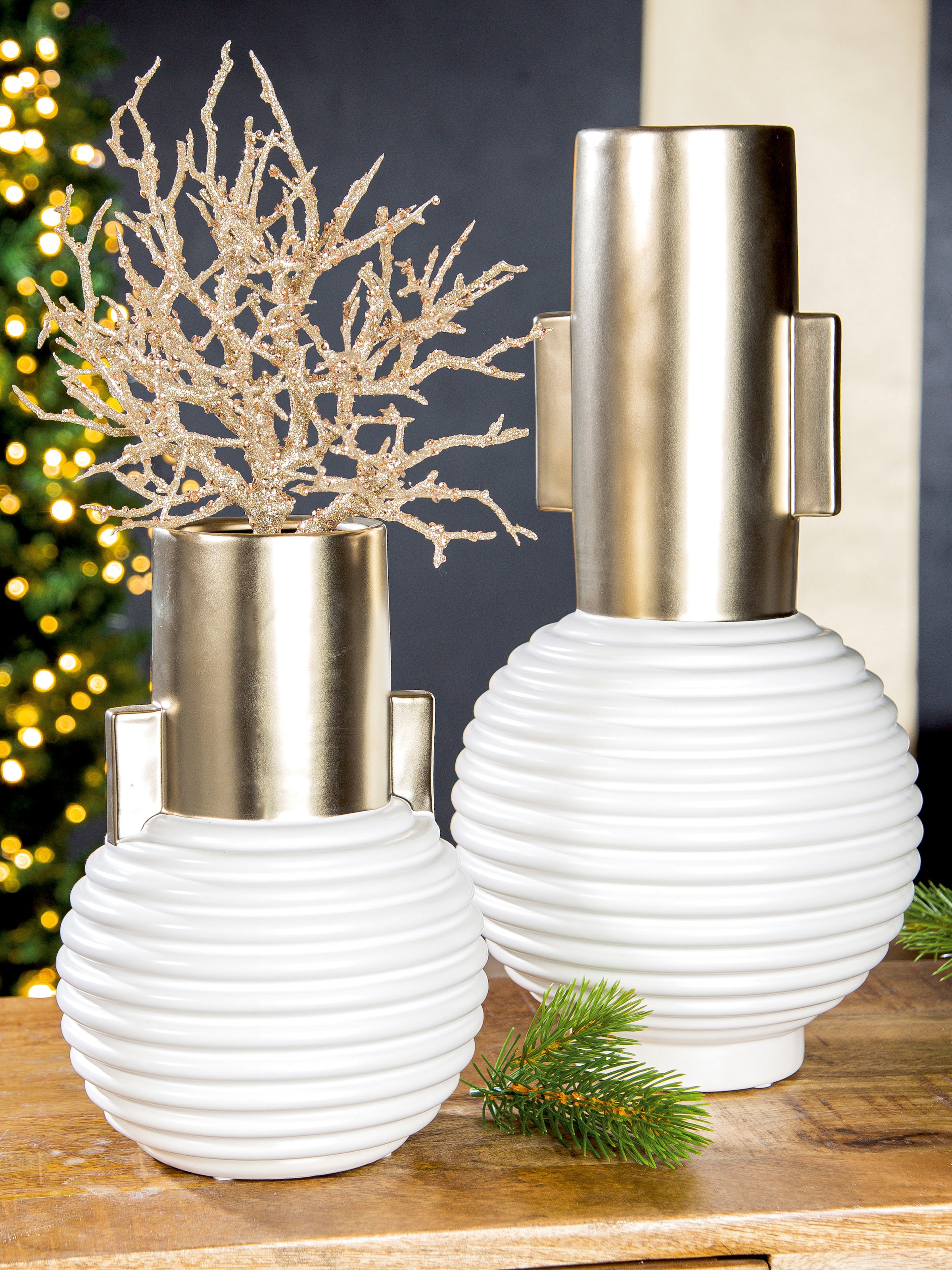 GILDE Vase de table »Cascade, Dekovase« Vase aus Keramik, mit Rillenstruktur, Höhe ca. 42 cm