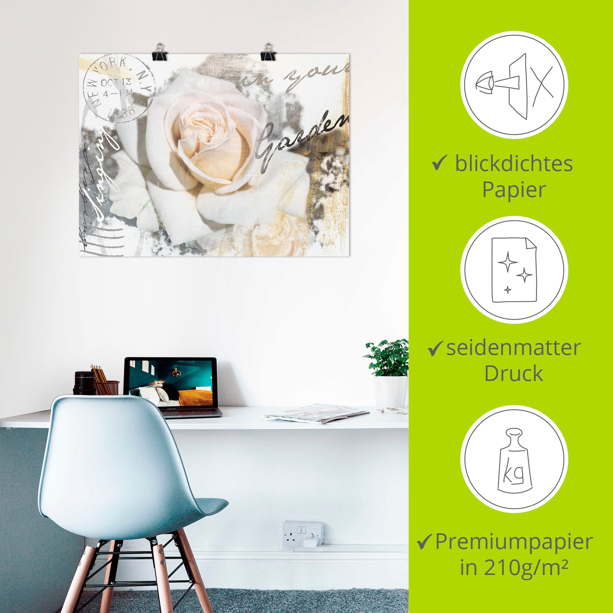 Artland Wandbild »In Buchstaben - Rose«, Blumen, (1 St.), als Leinwandbild, Poster, Wandaufkleber in verschied. Grössen