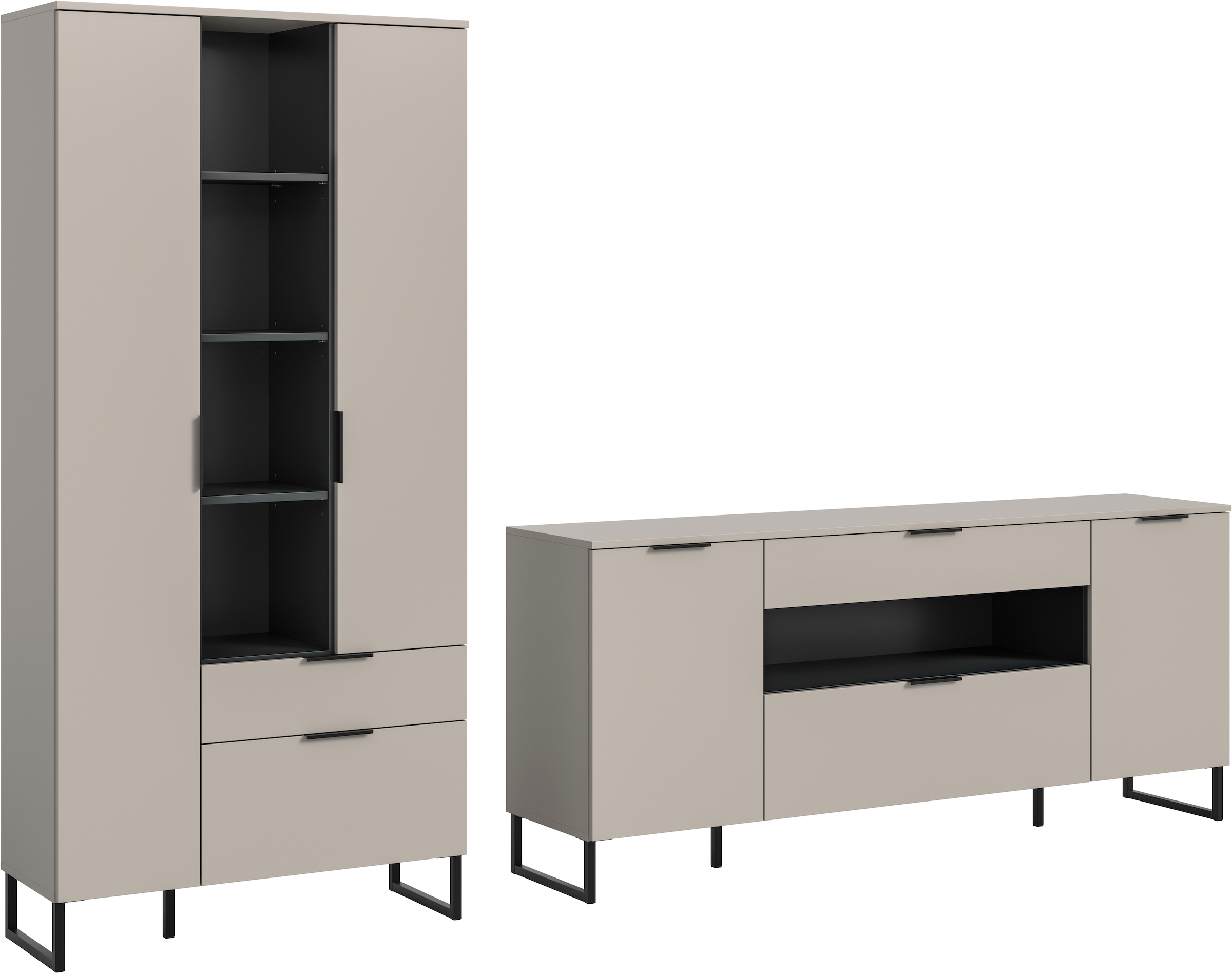 Image of Home affaire Wohnwand "ADIO, Breite 290 cm, 2-teiliges Set, mit Metall-Kufenfüsse" Set, bestehend aus: Mehrzweckschrank und Sideboard, 2 Stk. tlg.