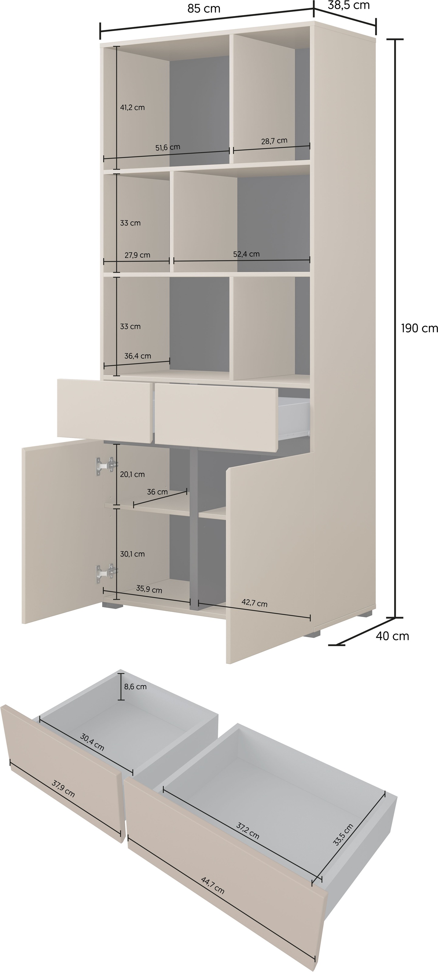 GOODproduct Aktenschrank »Cross, Breite 85 cm, modernem grifflose Standregal, Bücherregal« Standregal mit 6 offene Fächern, 2 Schubladen und 2 Türen, Büroregal