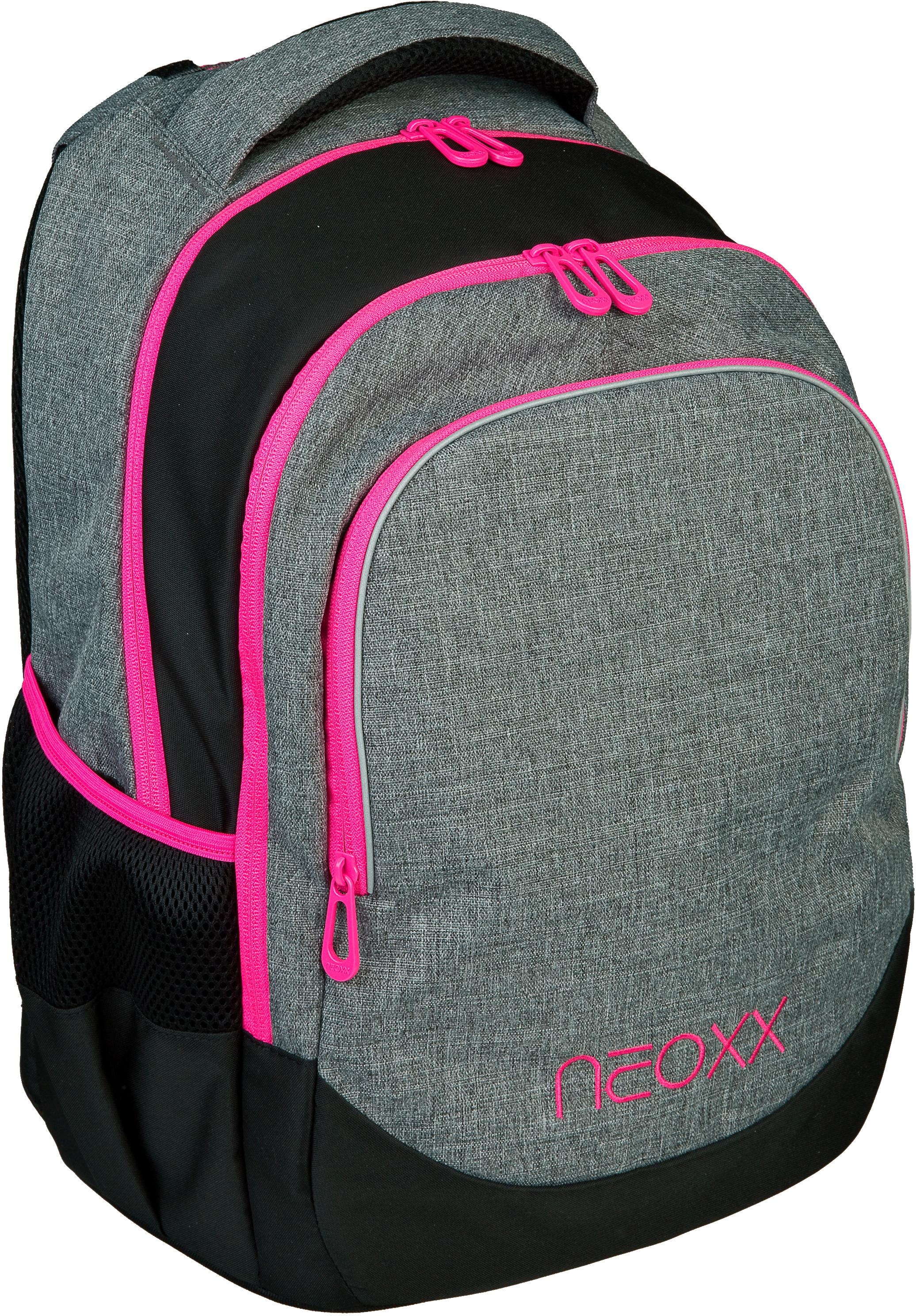 neoxx Schulrucksack »Pink and Famous«, Reflektionsnaht, aus recycelten PET-Flaschen