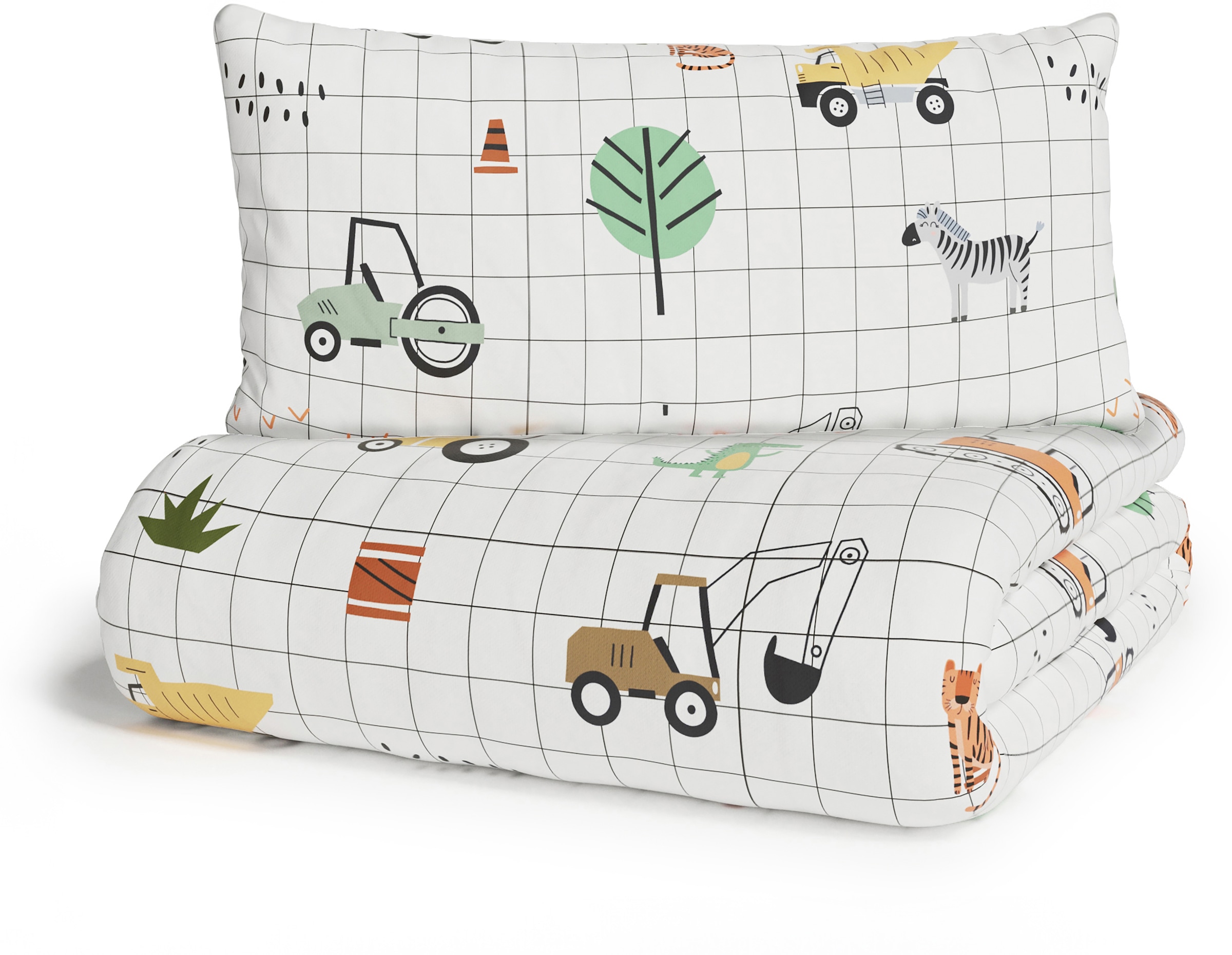 GOODproduct Linge de lit pour enfants »CUDDLEE« 2 in vielen Designs: Dino,Einhorn,Weltraum,Baustelle,Herz,Trecker,Safari