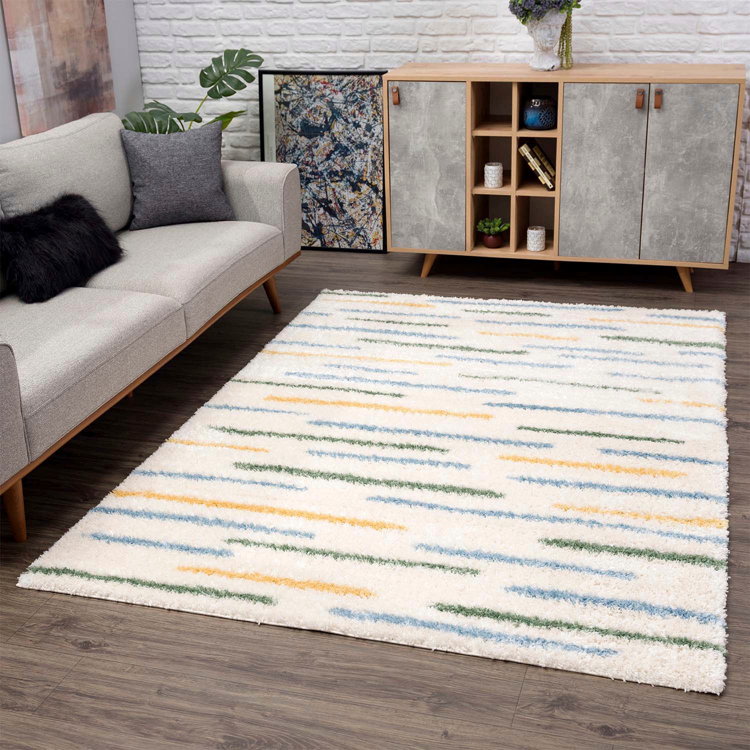 Image of Carpet City Hochflor-Teppich "Pulpy 562" rechteckig 30 mm Höhe besonders weich, Streifen, Wohnzimmer, Schlafzimmer, Kinderzimmer