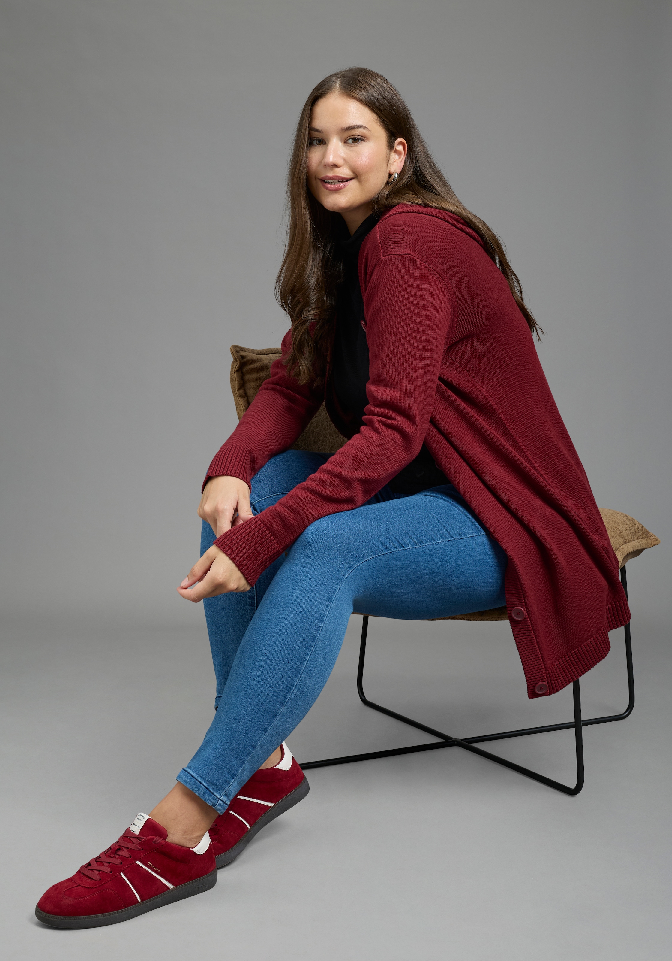 Laura Scott CURVE Cardigan à capuche »Grosse Grössen« avec coupe longue, coupe fluide, manches longues