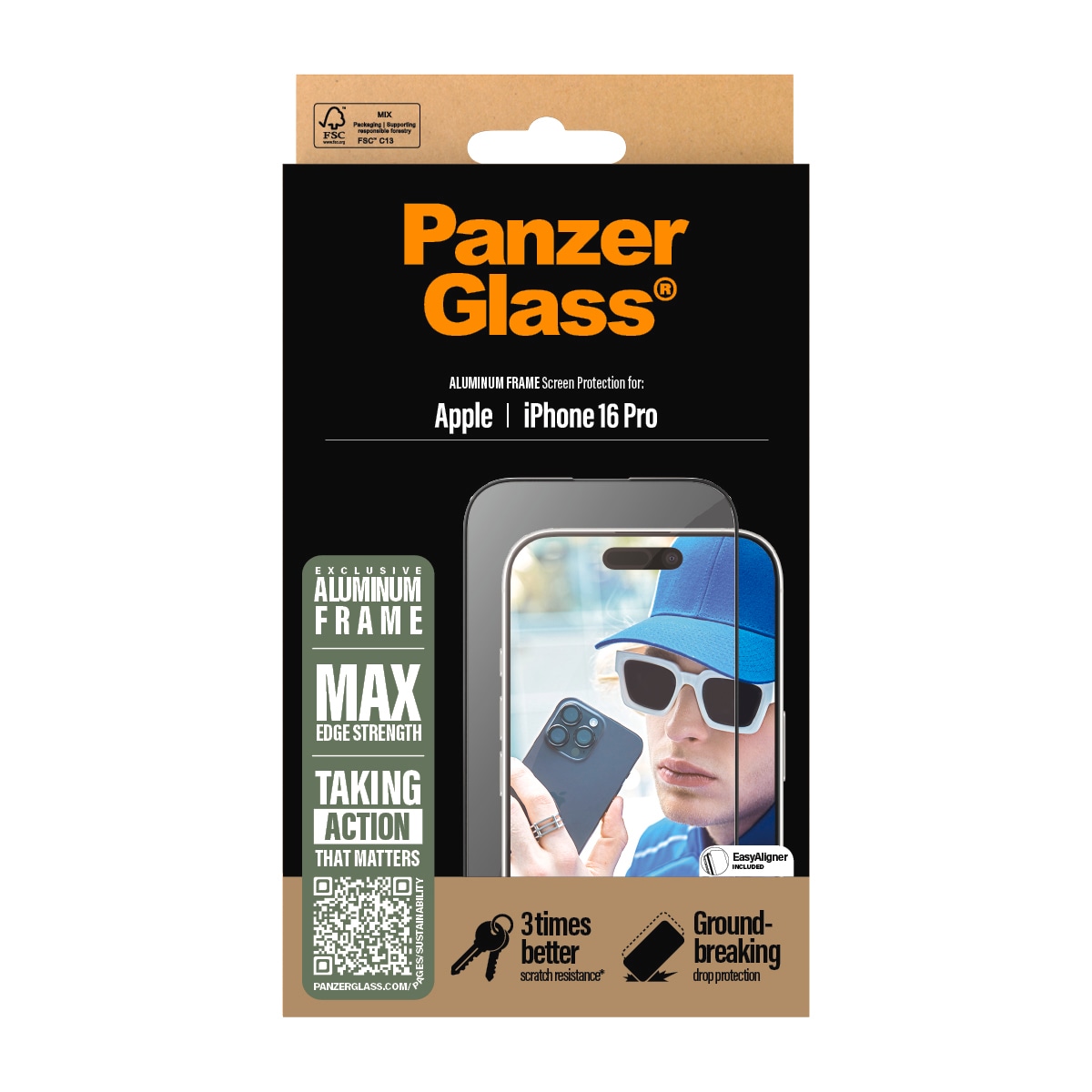 PanzerGlass Displayschutzglas »Aluminum Frame Screen Protection«, für Apple iPhone 16 Pro, Displayschutzfolie, Schutzfolie, Bildschirmschutz, kratz- & stossfest