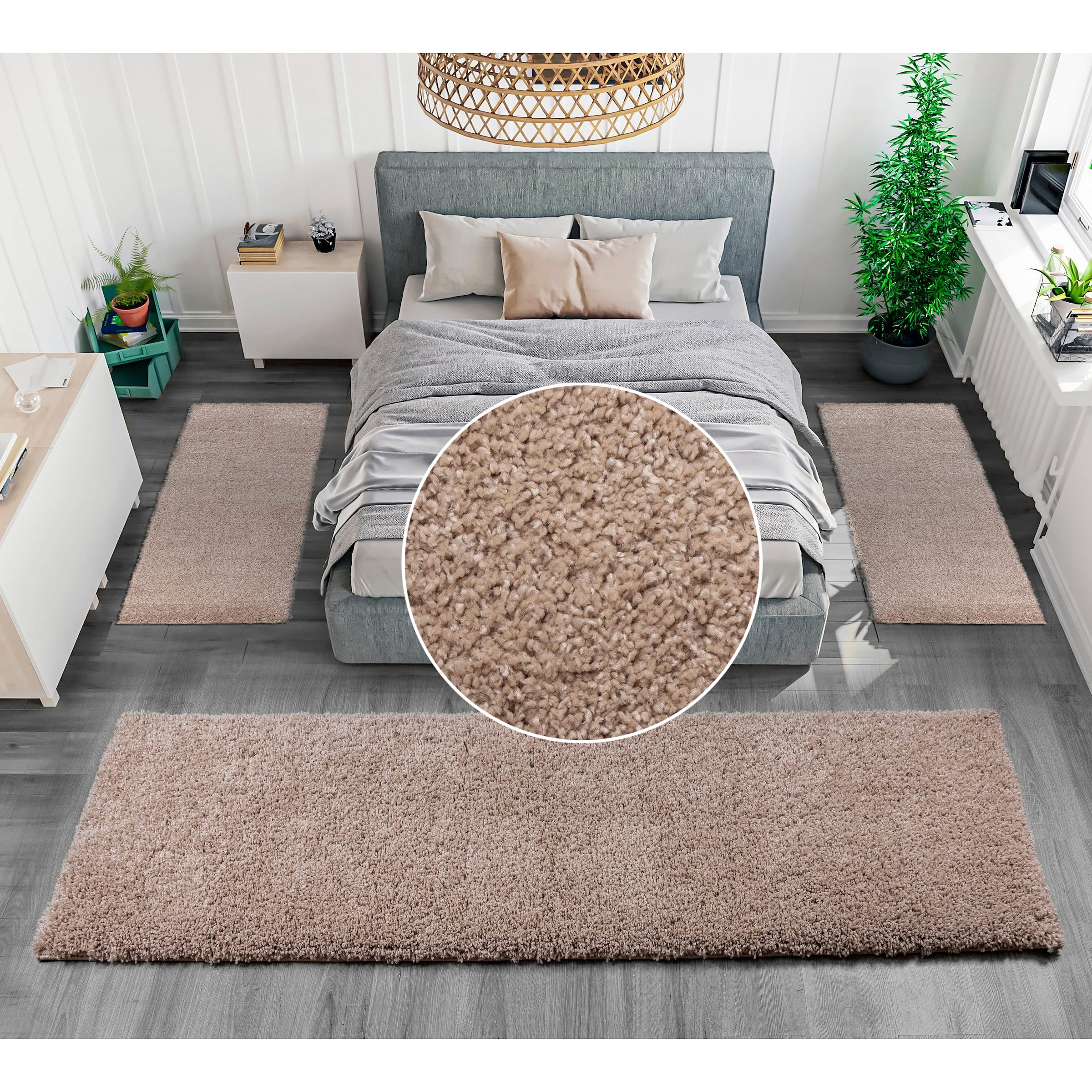 GOODproduct Bettumrandung »Shaggy 30« Höhe 30 mm 3 Stk. tlg. gewebt, 2- oder 3-teilig, Bettvorleger, Läufer-Set, Uni-Farben